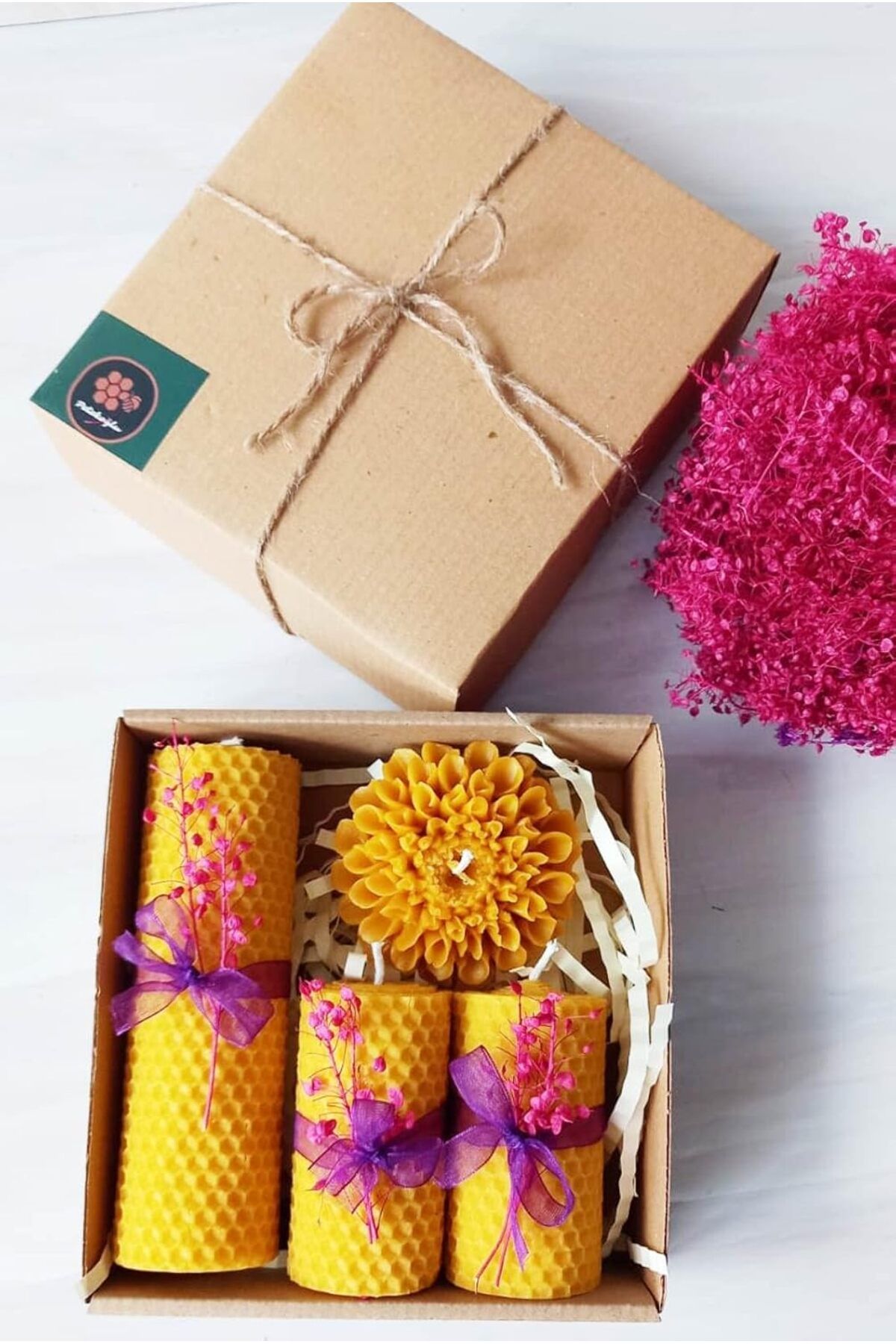 STOREMAX mrttnca Dekoratif Doğal Petek Balmumu Mum Büyük Çiçekli Set Bal Mumu Mum Beeswax Candle 4 Lü S