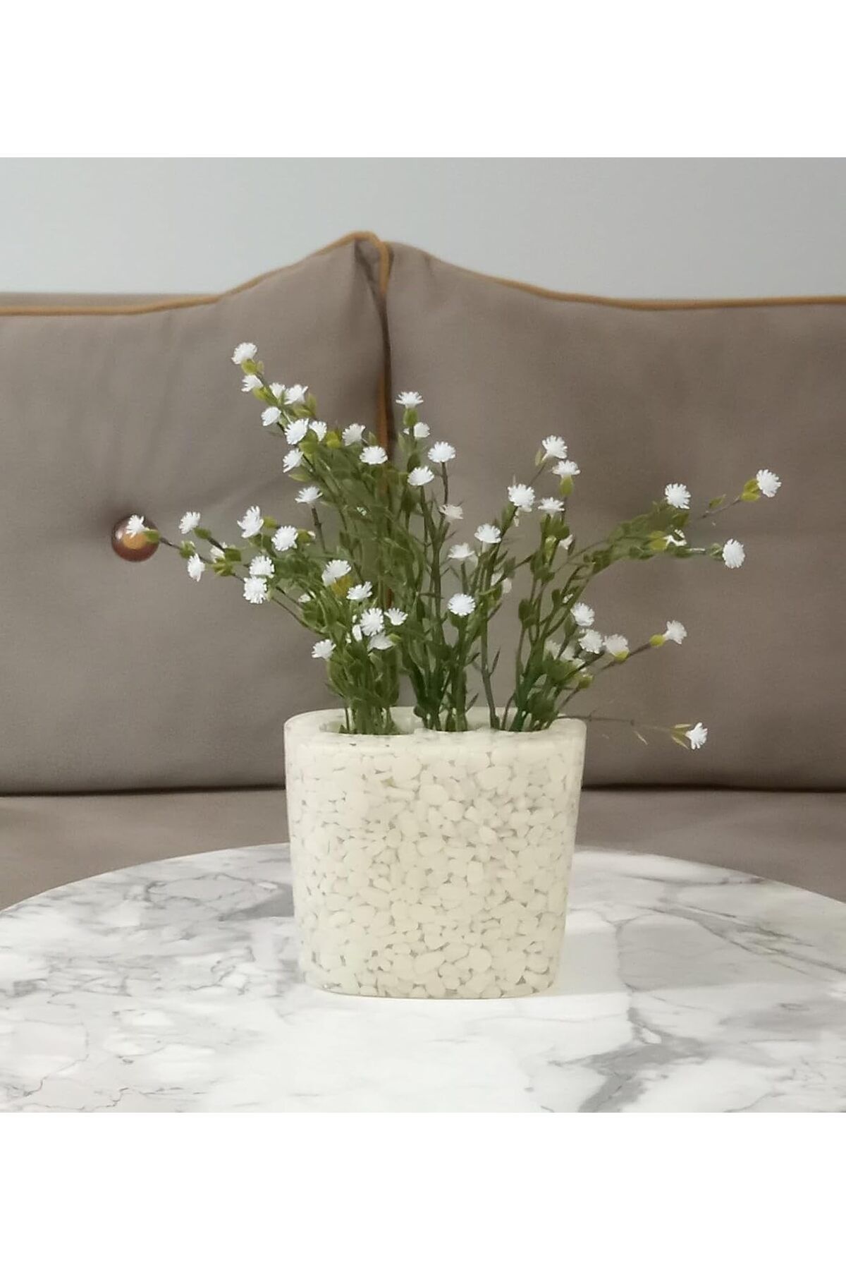 STOREMAX mrttnca DAHİL,VAZO DAHİL,VAZODA ÇİÇEK,BEYAZ YAPAY ÇİÇEK,VAZO DEKORATİF DENİZ TAŞI EL YAPI