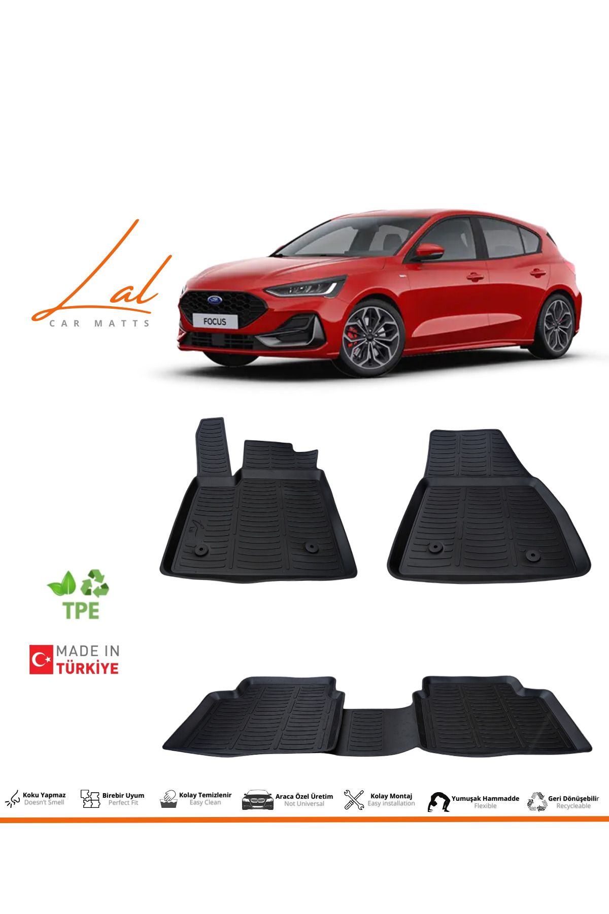 Lal Ford Focus 5 Hatchback 2019+ 3D Havuzlu Paspas