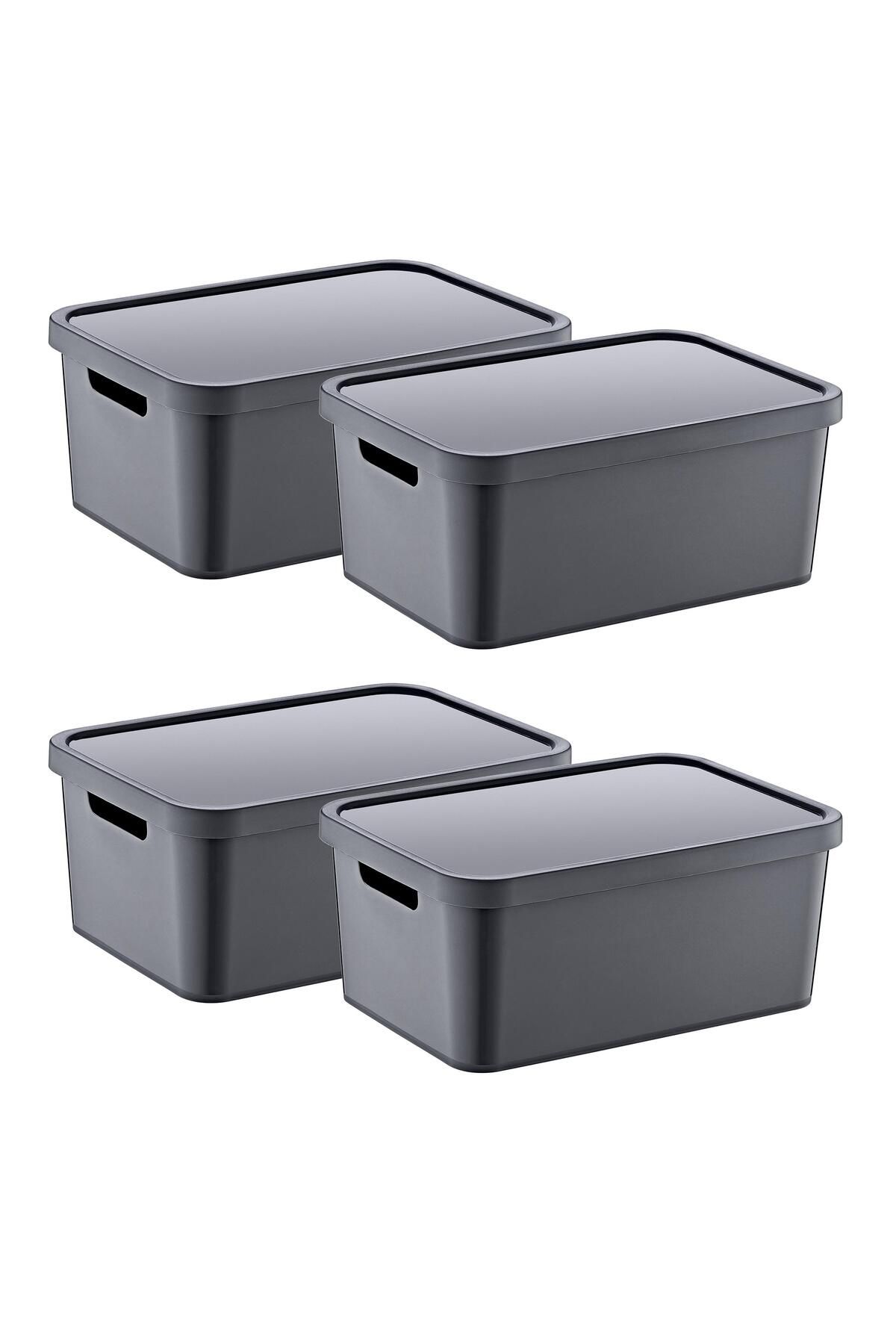 Smartware-Anthracite 4.5 Lt Box with Lid - Set of 4 Stafi, Multi-Purpose 1