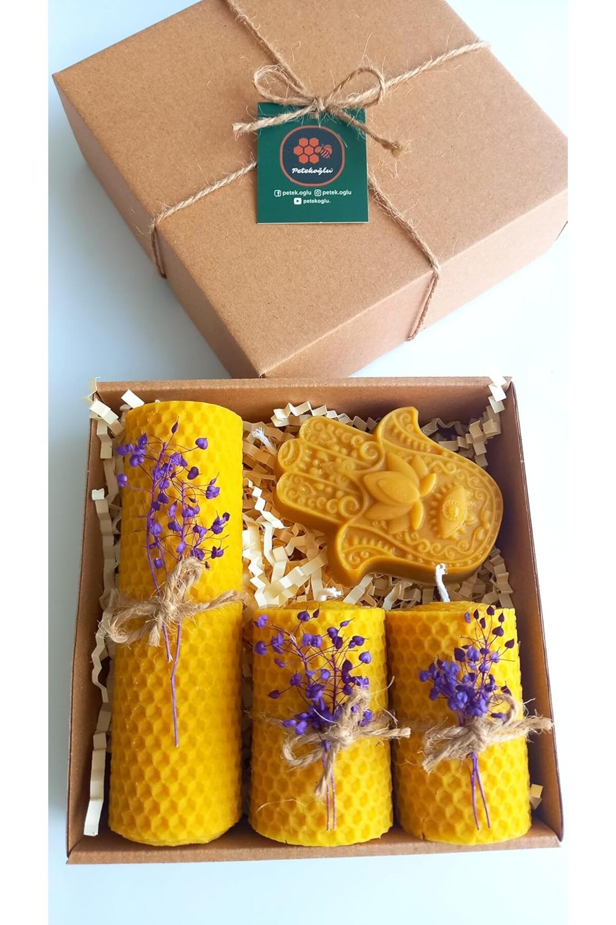 yenibagshop Doğal Petek Balmumu Mum Hediyelik Dekoratif Set Hamse Bereket Eli Beeswax Canle Gift Set