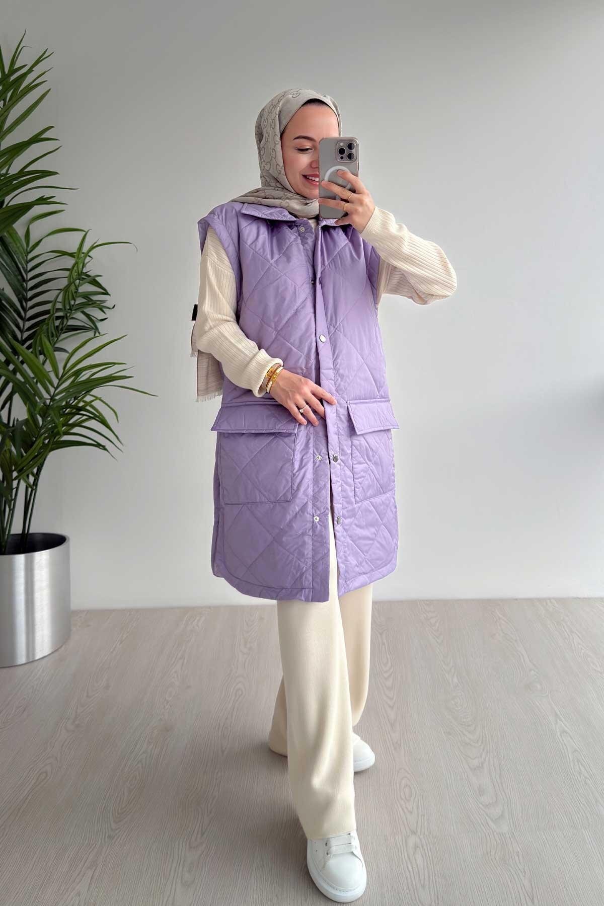 Ka Hijab-Vestă matlasată liliac - Detaliu buzunar 6