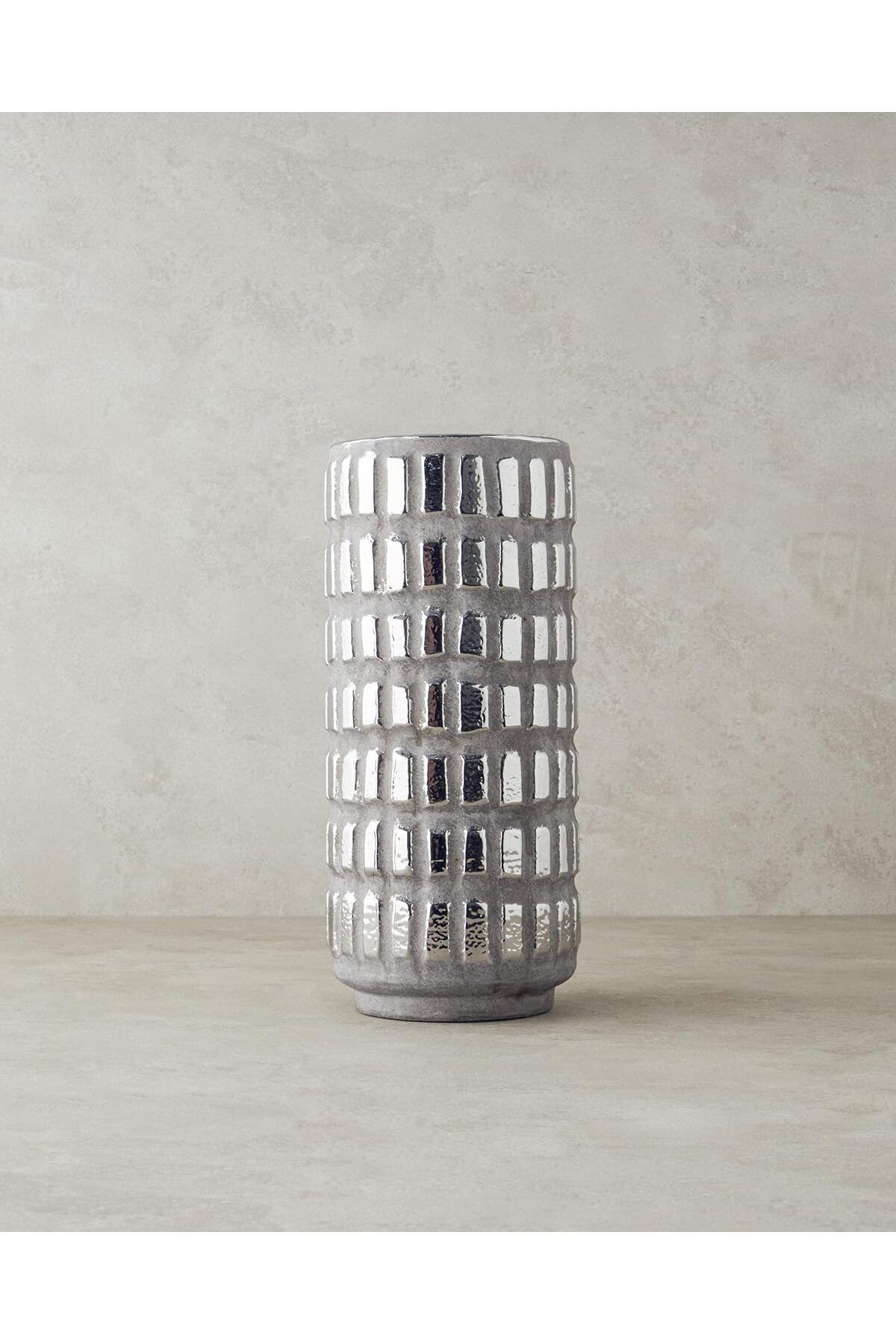 STOREMAX buystoremx Home Glossy Stoneware Vazo Silver newstar 1051066