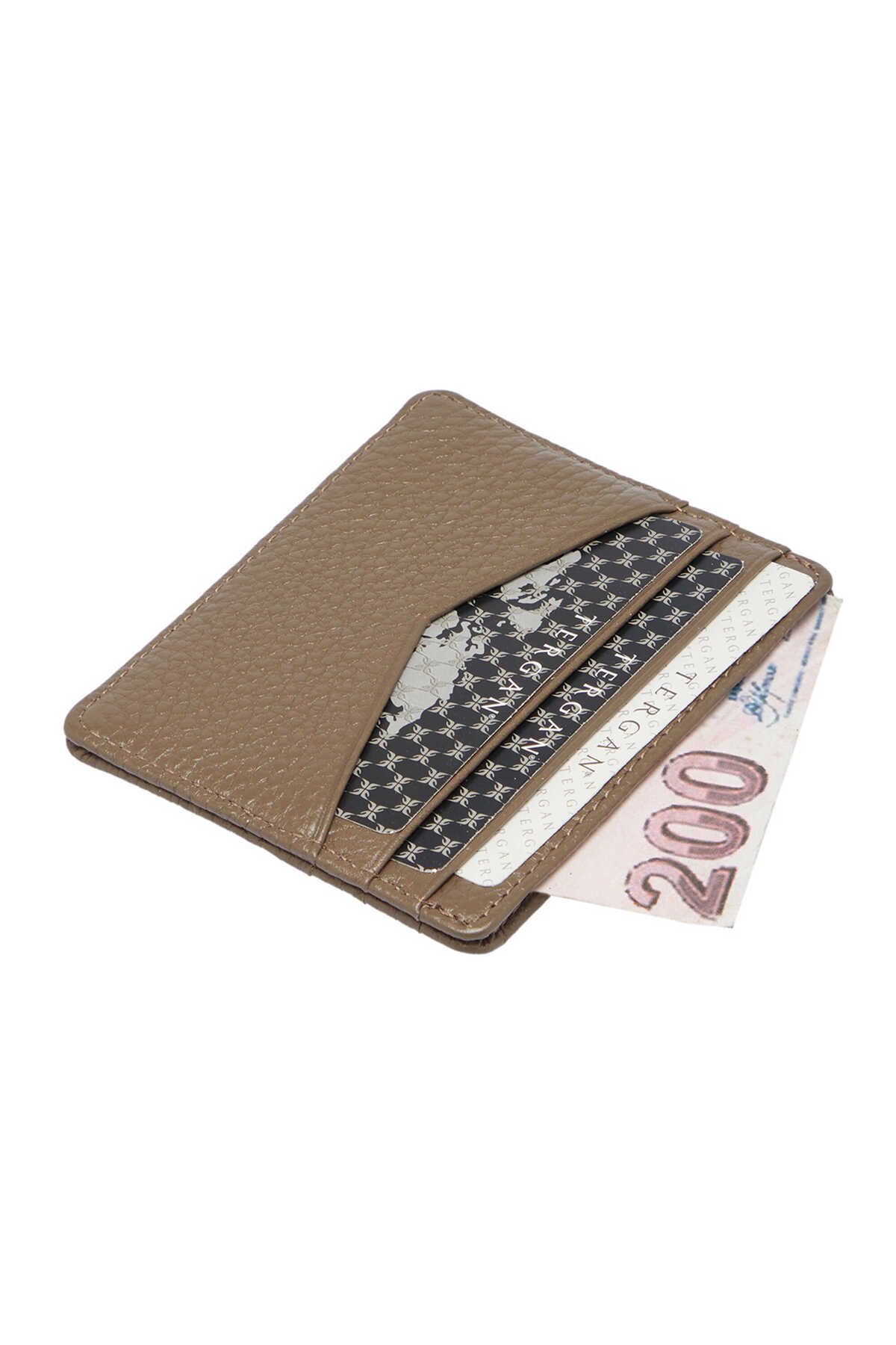 Tergan-Beige Leather Unisex Credit Card Holder - S1Kk 00001665 -B73 2