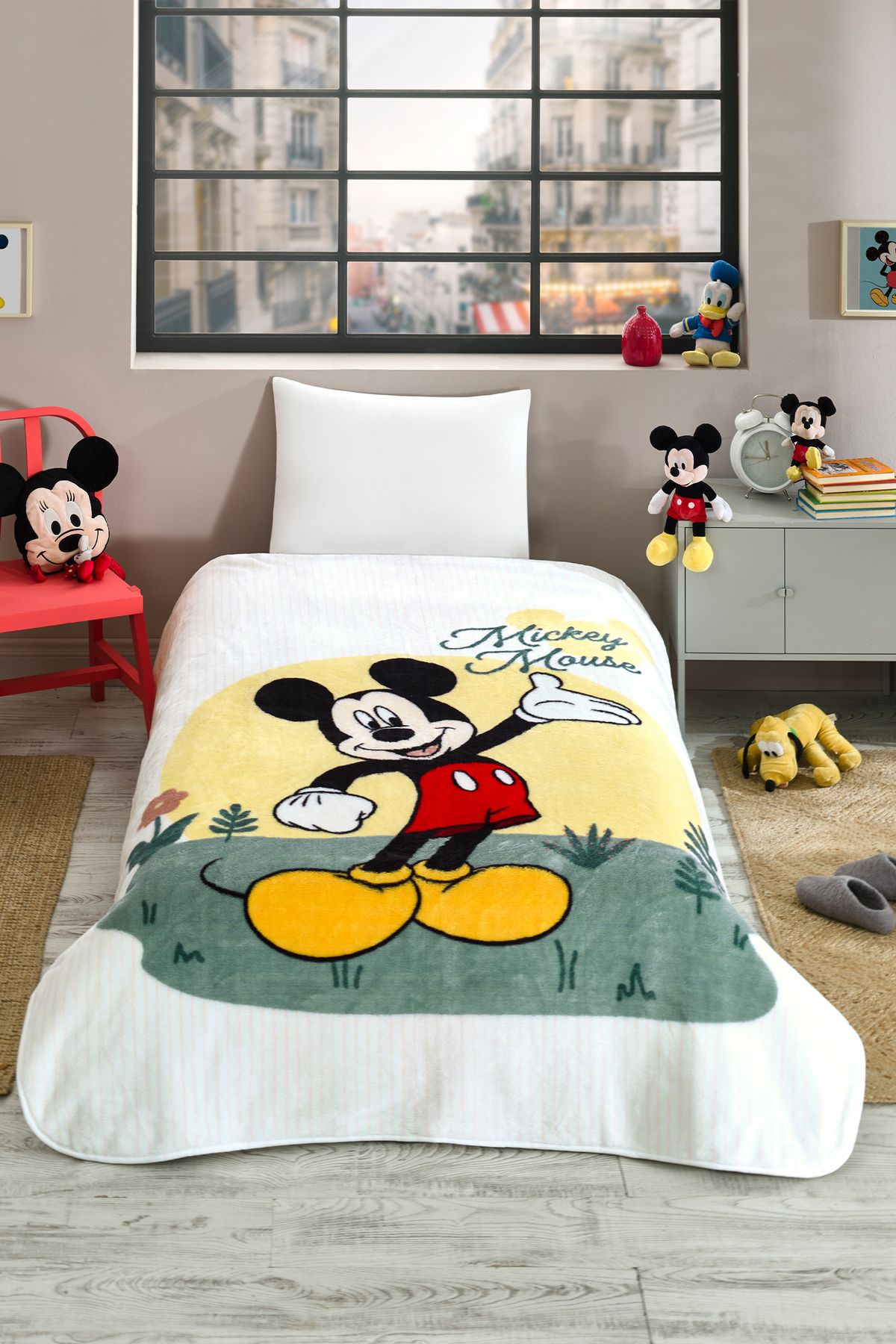 Özdilek Özdilek Mickey Mouse Happines Disney Lisanslı Tek Kişilik Çocuk Battaniyesi 155x215 cm