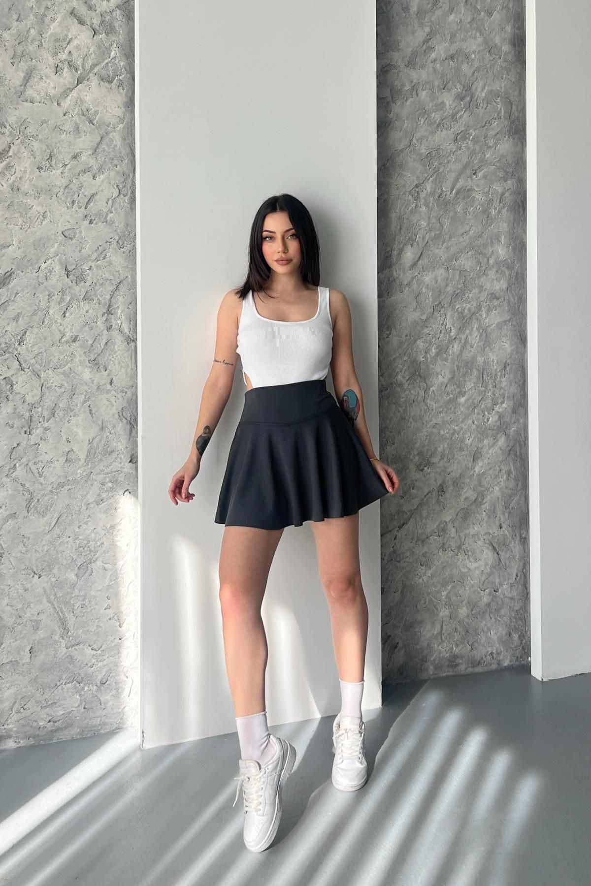 comoller Mini Şortlu Etek Antrasit