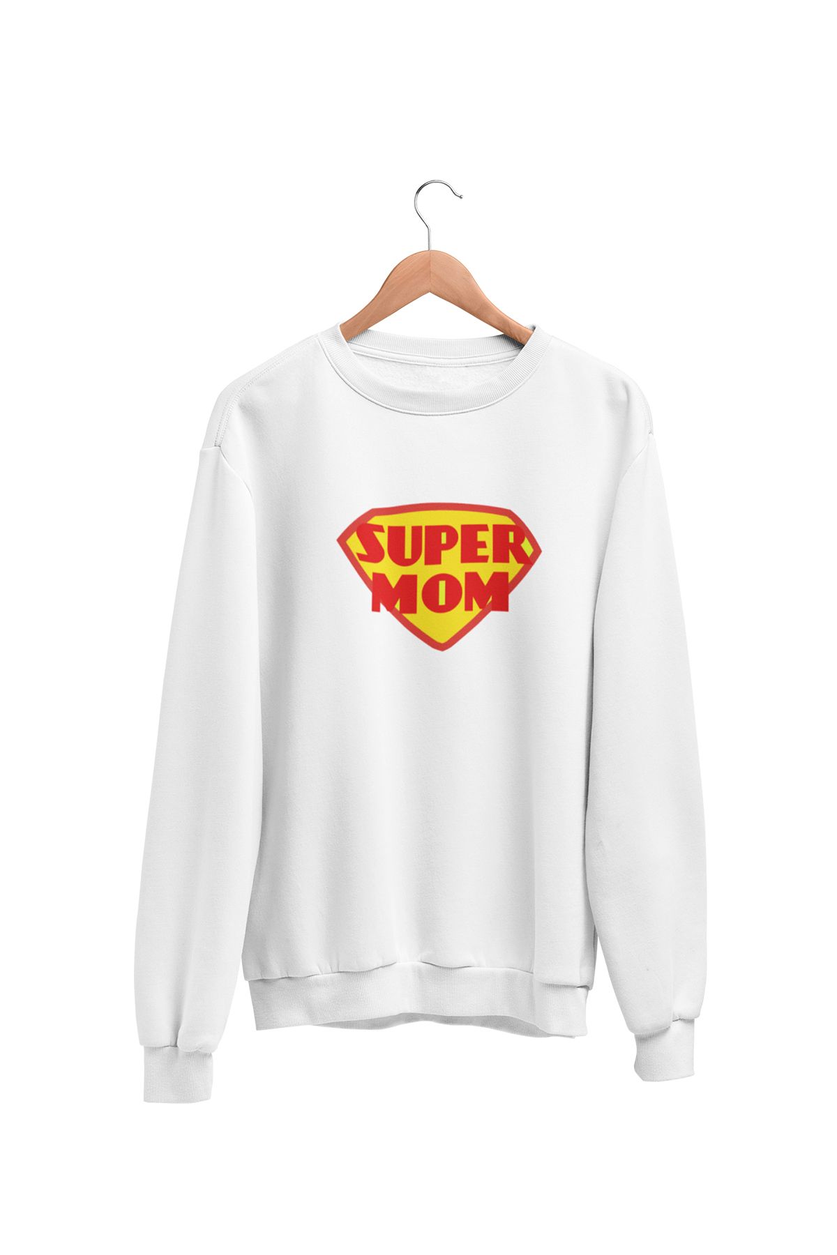 qoeuyl boutique Super Mom Baskılı Anneler Günü Doğum Günü Hediyelik Eğlenceli Unisex Bisiklet Yaka Sweatshirt