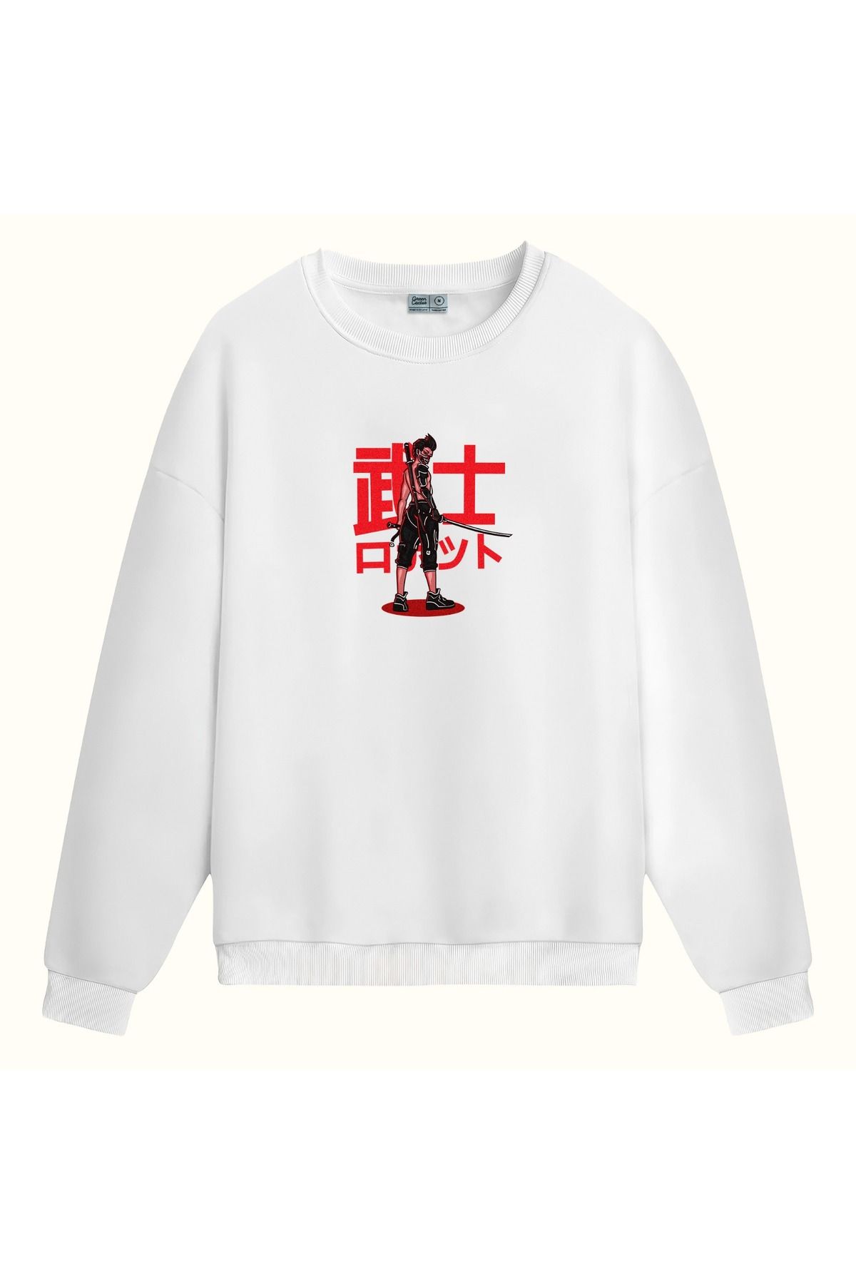 CCwear samurai cyberpunk baskılı bisiklet yaka sweatshirt