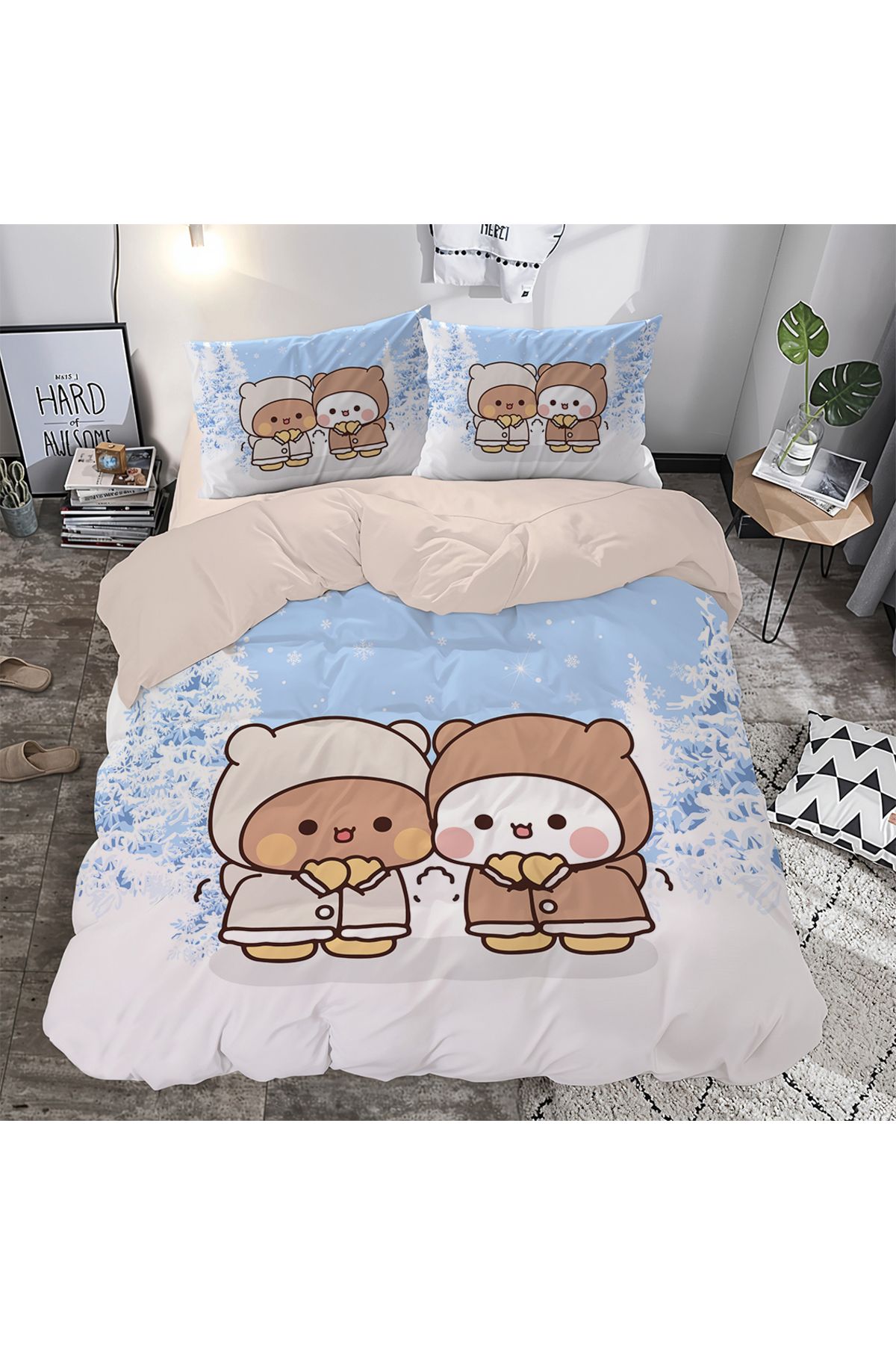 hediyechy GİFT DUVET COVER dudu budu Temalı 3d Baskılı Çift Kişilik Nevresim Takımı