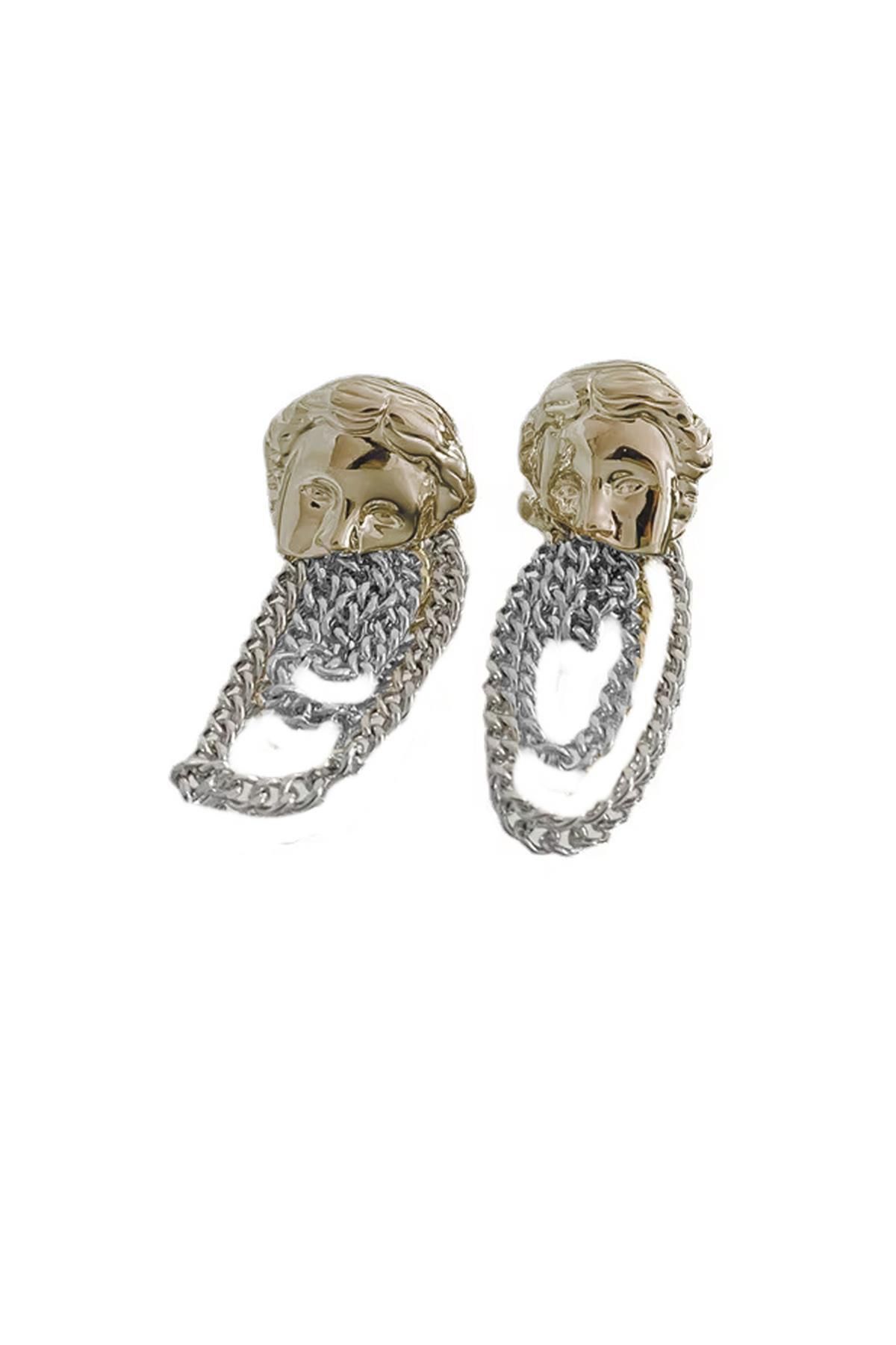 New Obsessions-Aphrodite Gold Silver Detailed Chain Dangle Earrings 3