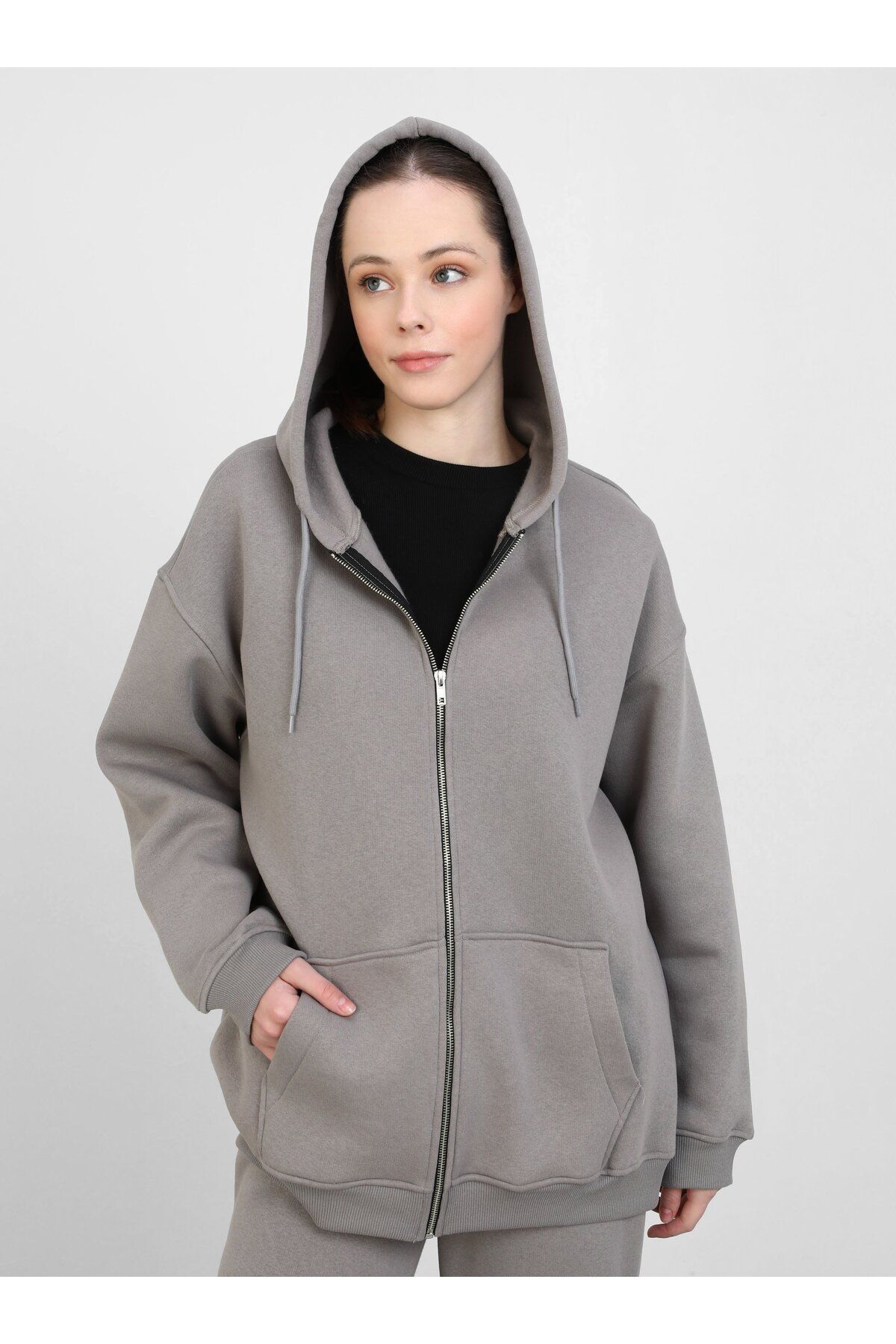 Benin-Gray Oversize Hooded Zippered Jacket - Benin 6