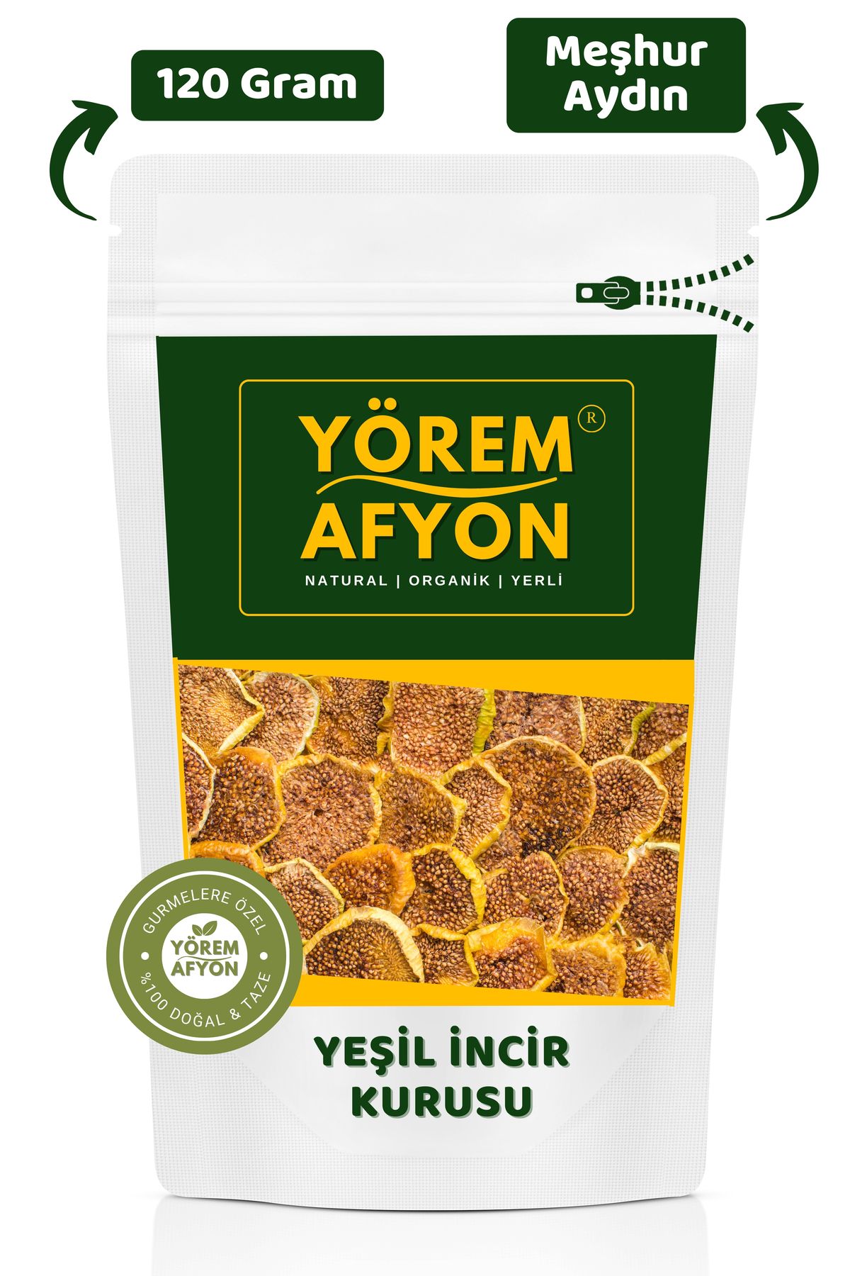 Gülçehre Aydın Yöresinden Şekersiz %100 Meyve Glütensiz Dilim Yeşil Sultan Selim İnciri Kurusu, Cips | 120Gr.