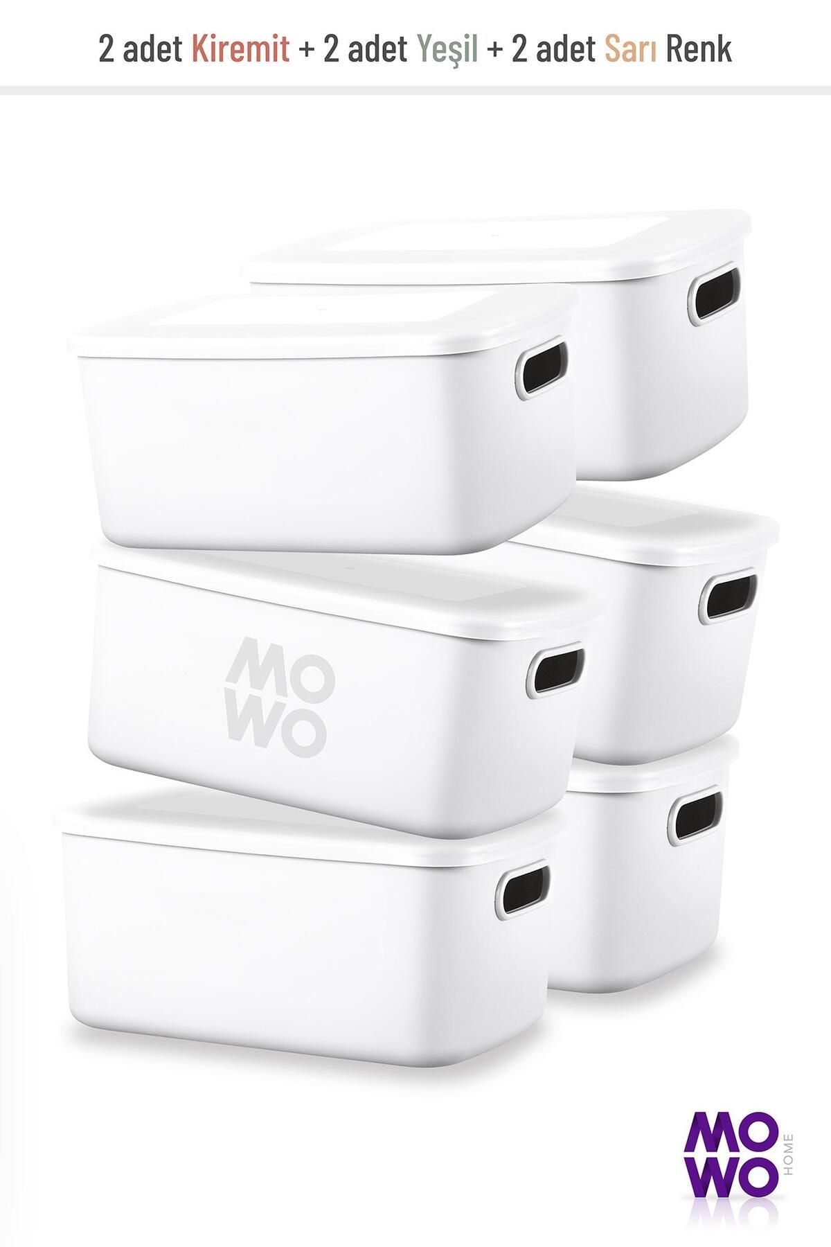 Mowo Home-3.5 Lt White 6-Piece Retro Box - Multi-Purpose Organizer Storage Box with Lid, Organizer 2