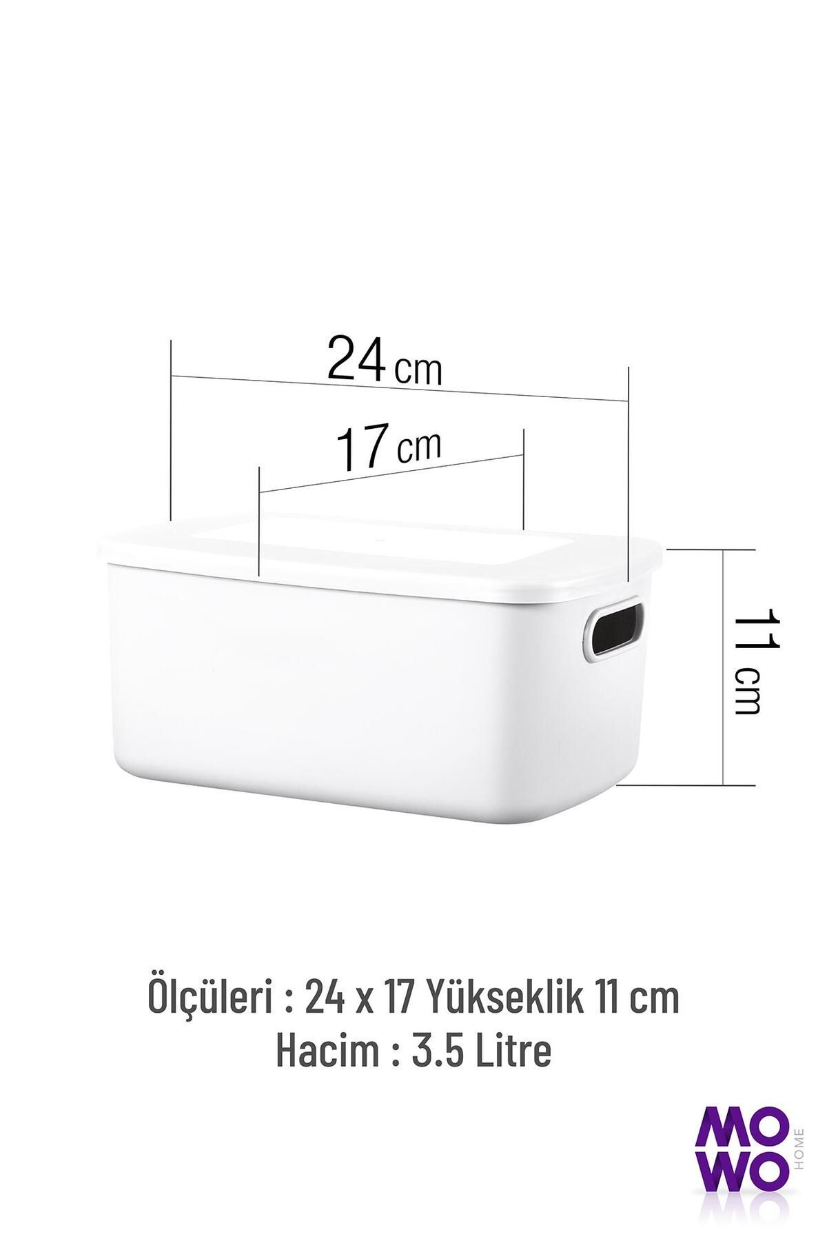 Mowo Home-Retro Box Set of 3 White 3.5 Lt - Organizer Storage Box with Lid, Organizer 3
