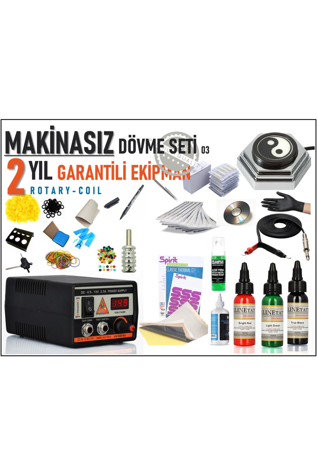 XLINETATTOO MAKİNASIZ DÖVME SETİ - MAKİNA HARİÇ DİJİTAL ADAĞTÖRLÜ FULL EKSİKSİZ SET - LX03