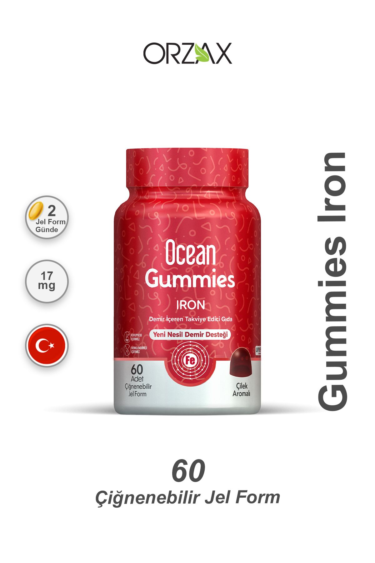 Orzax Ocean Gummies Iron Demir İçeren Takviye Edici Gıda 60 Adet