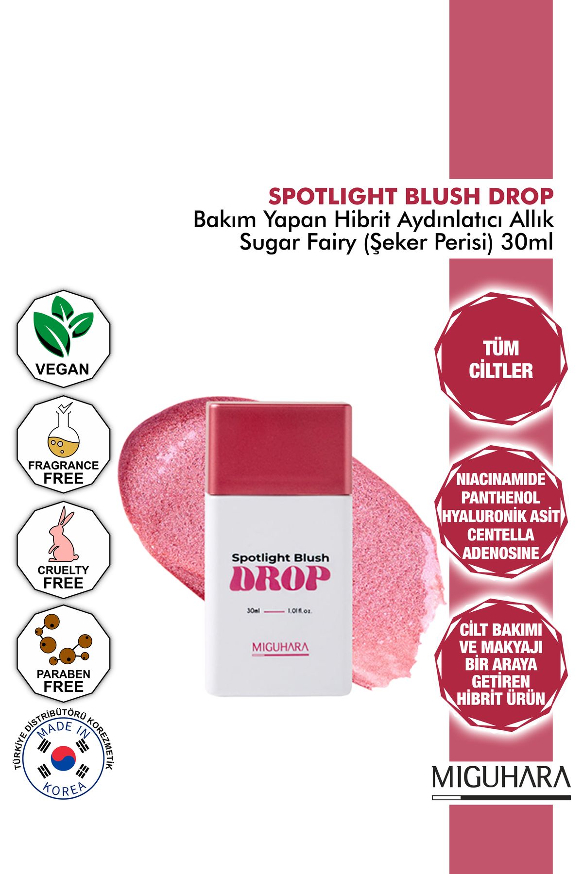 MİGUHARA Miguhara Bakım Yapan Hibrit Allık - Spotlight Blush Drop Sugar Fairy - 30ml