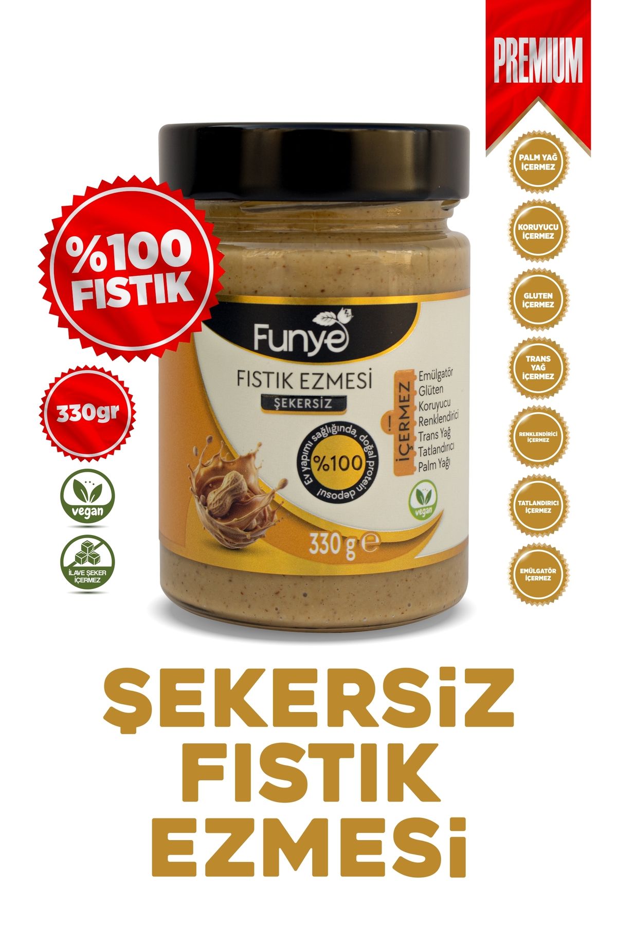 FUNYE %100 Yer Fıstığı Ezmesi – Katkısız, Şekersiz, Koruyucusuz Doğal Fıstık Ezmesi