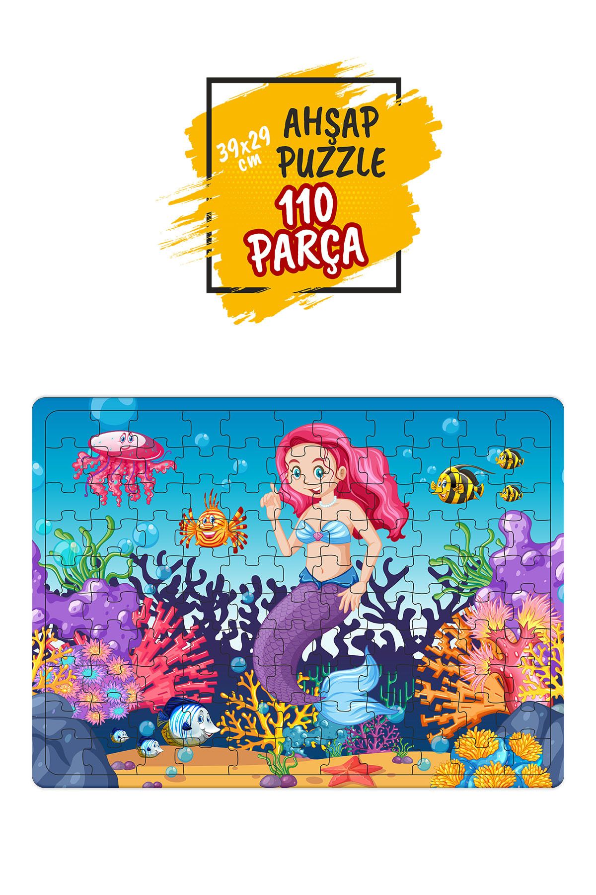 Leelii Tasarım Deniz Kızı, Balıklar, Deniz, Deniz Altı Ahşap Puzzle Yapboz 110 Parça