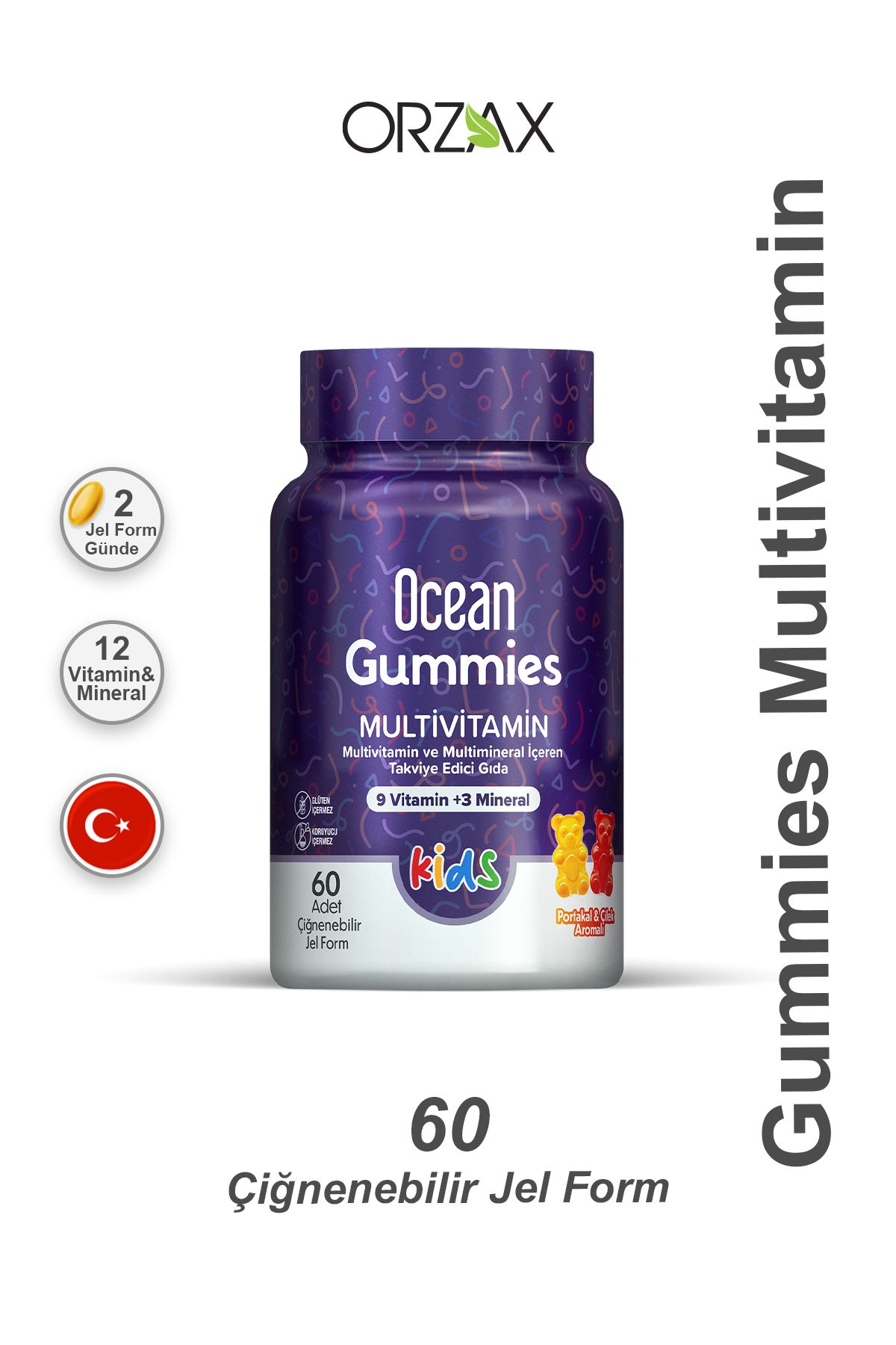 Orzax Ocean Gummies Multivitamin Kids Takviye Edici Gıda 60 Adet