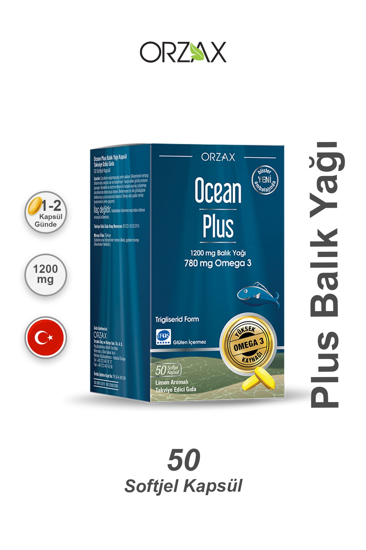 Orzax Ocean Plus 1200 mg Omega 3 Balık Yağı 50 Kapsül