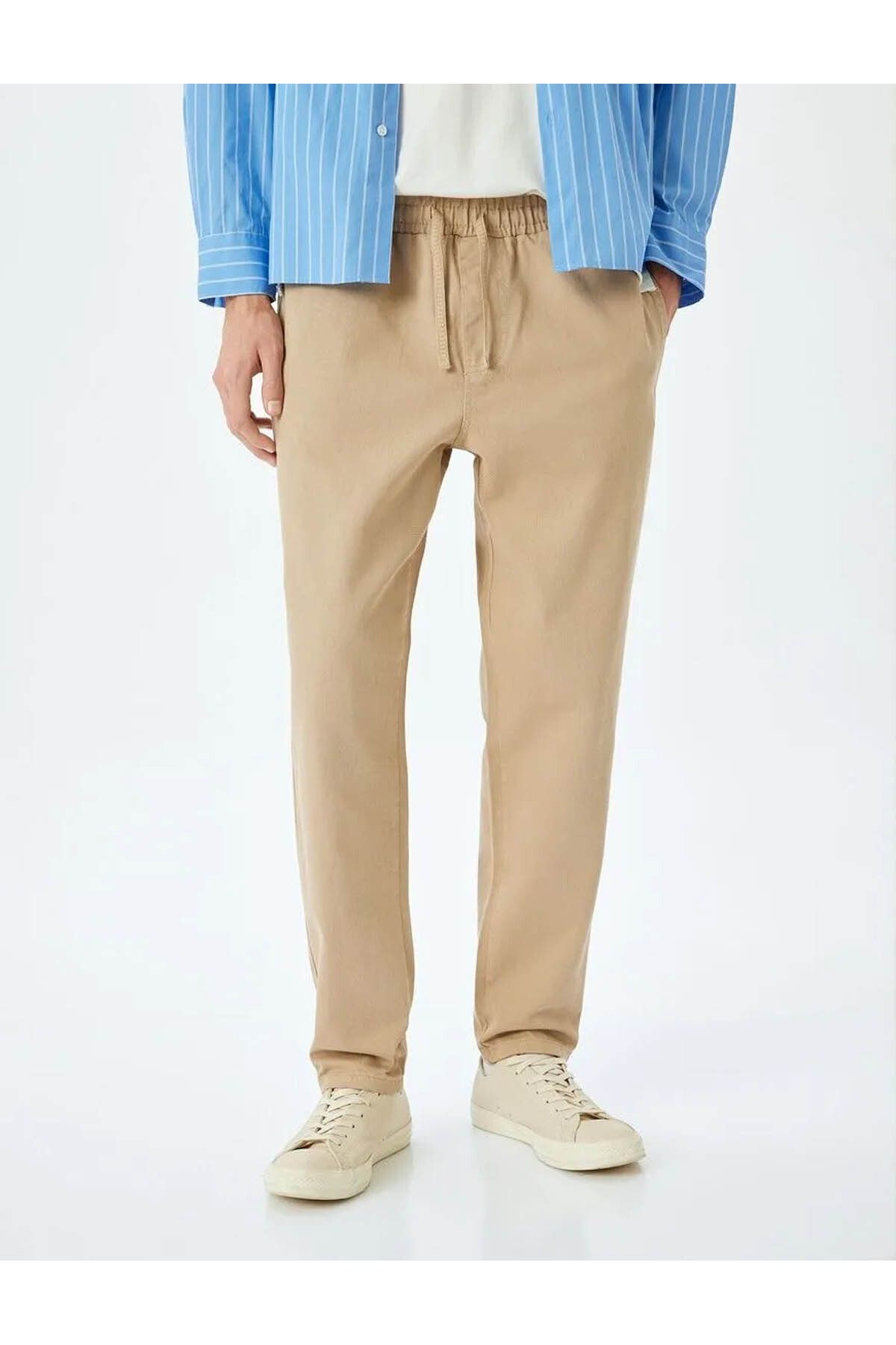 Koton-Men's Beige Canvas Trousers - 5Sam40004Hw 3