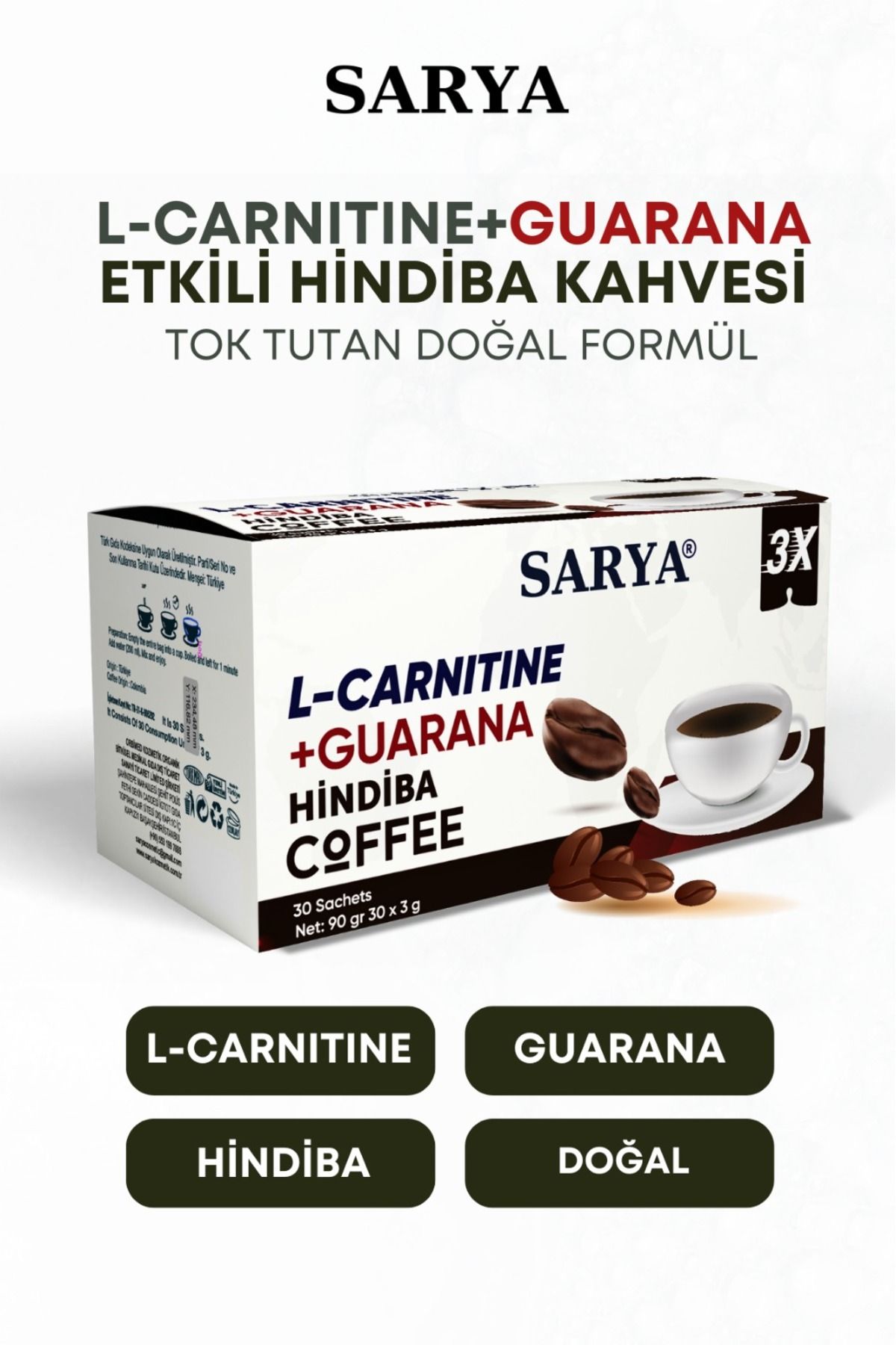 SARYA L-Carnitine Guarana Hindiba Kahve 30 Sachets