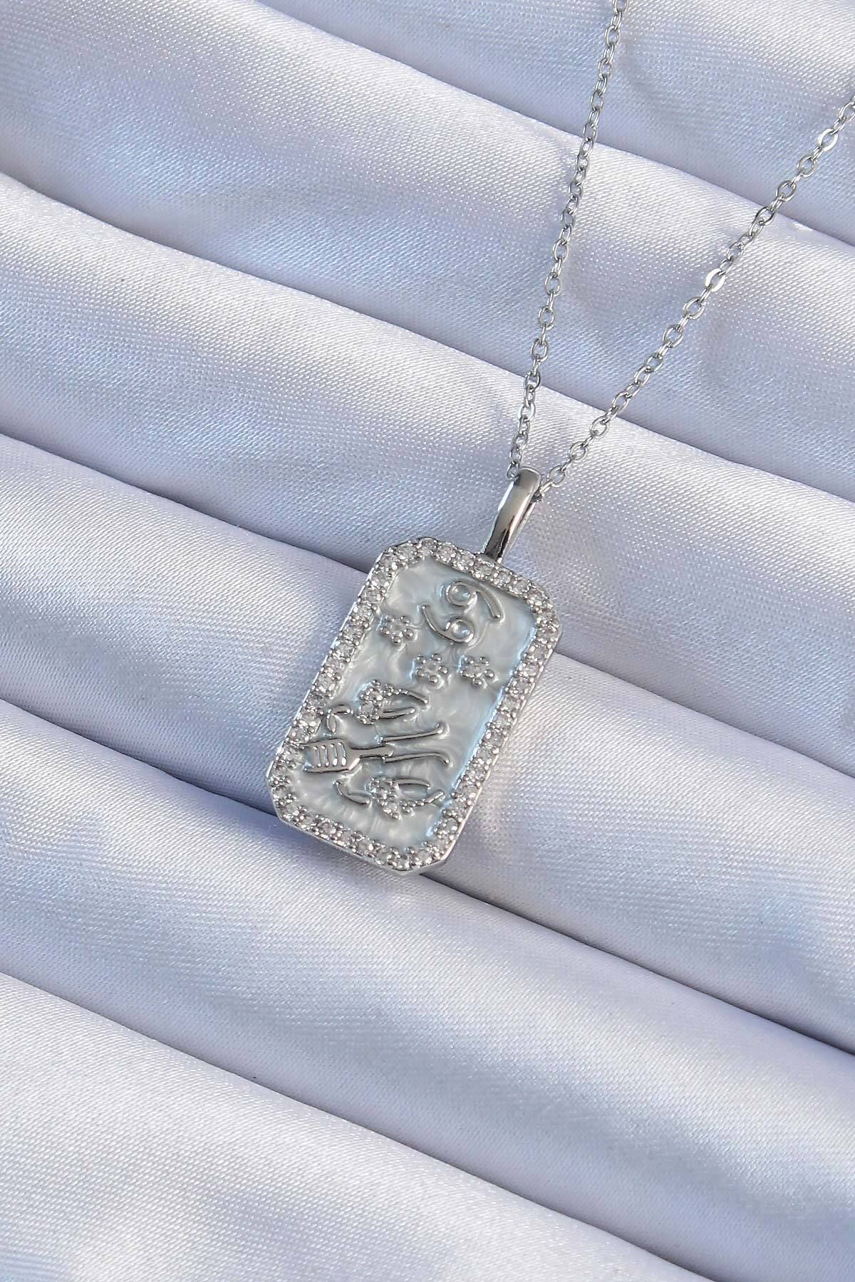 NEZADE STORE 316L Çelik Zincir Gümüş Renk Zirkon Taşlı Çerçeveli Tarot Kolye - Lisinya