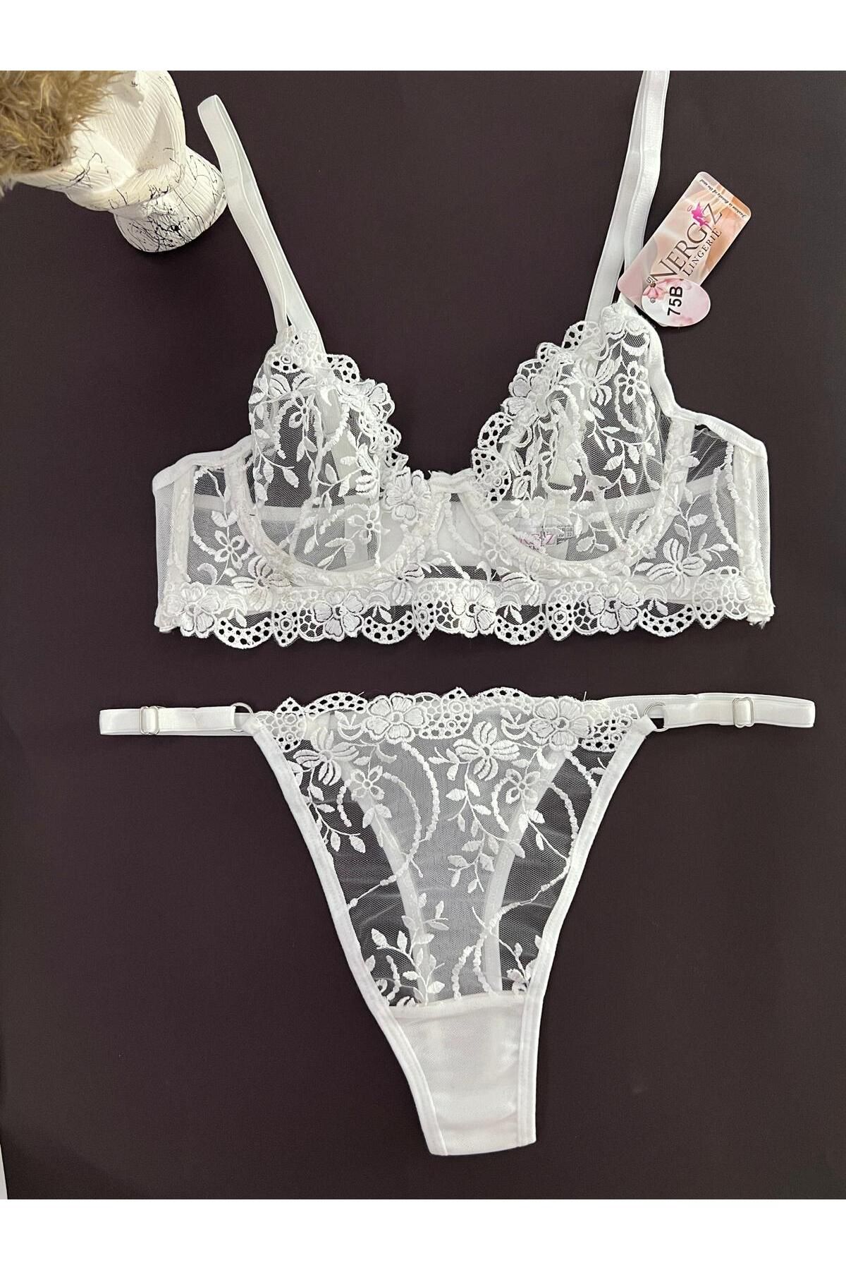 miss nergiz lingerie BEYAZ Fantezi Brode Takım