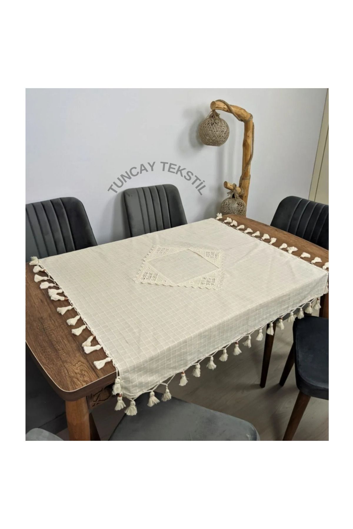 TUNCAY TEKSTİL-Hand Lace Hand Tied Fringed Tasseled Fiskos Square Cover Cloth Finding Linen Small Tablecloth 5