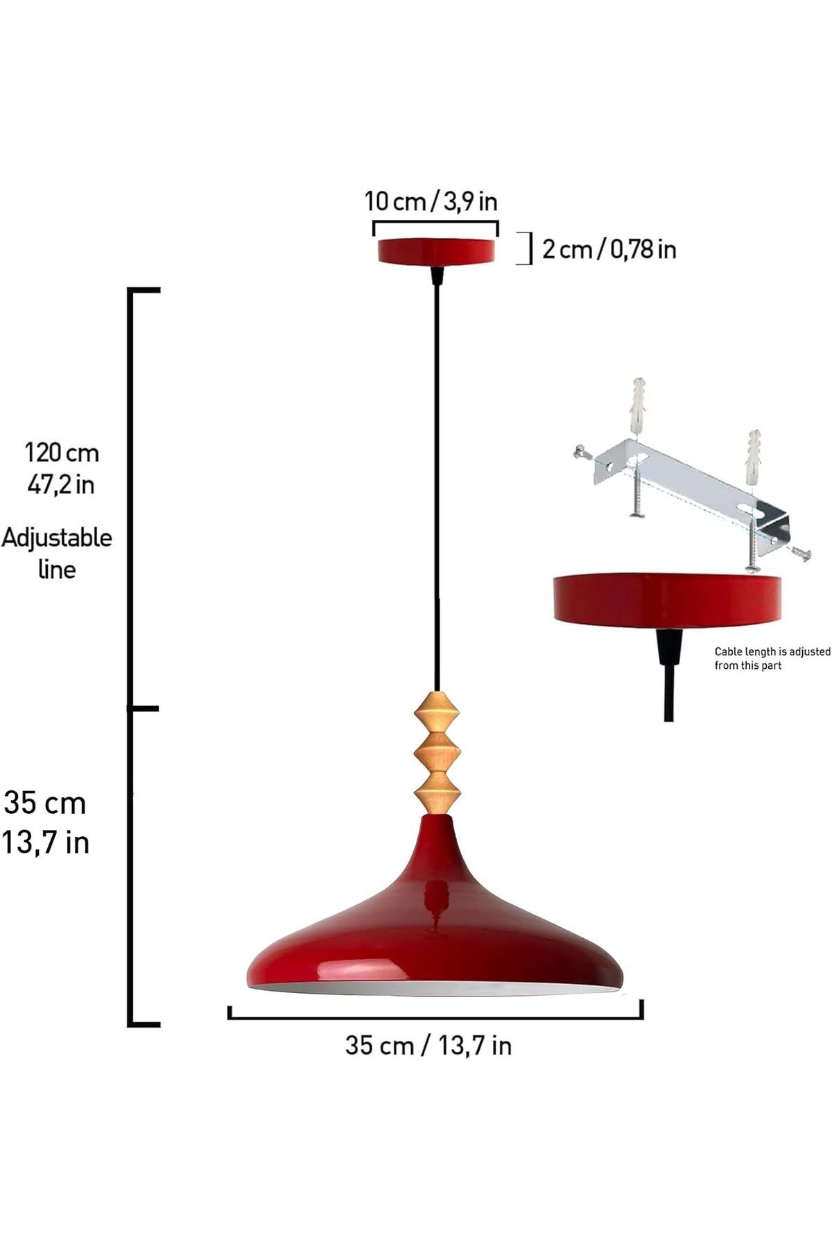 Bamyum-Champion 35 cm Hängelampe Metall E27 Rot 6