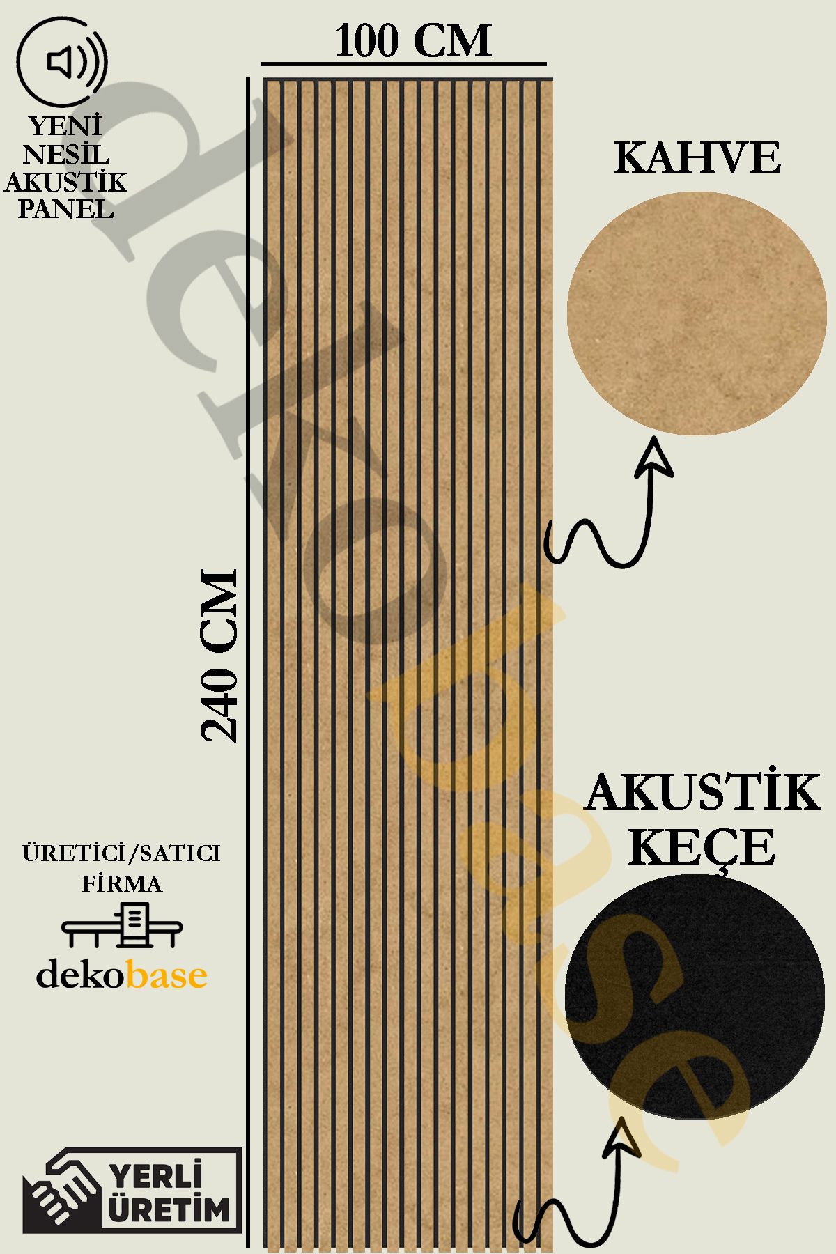 dekobase Kahve Renk 100x240cm Yeni Nesil Akustik Duvar Paneli