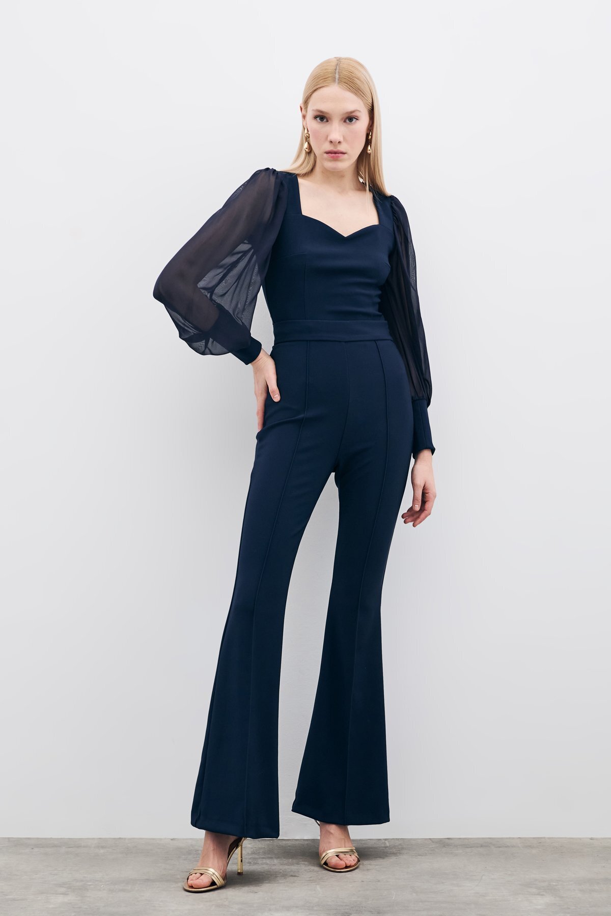 Sateen-Spanish Leg Trousers - Navy 3