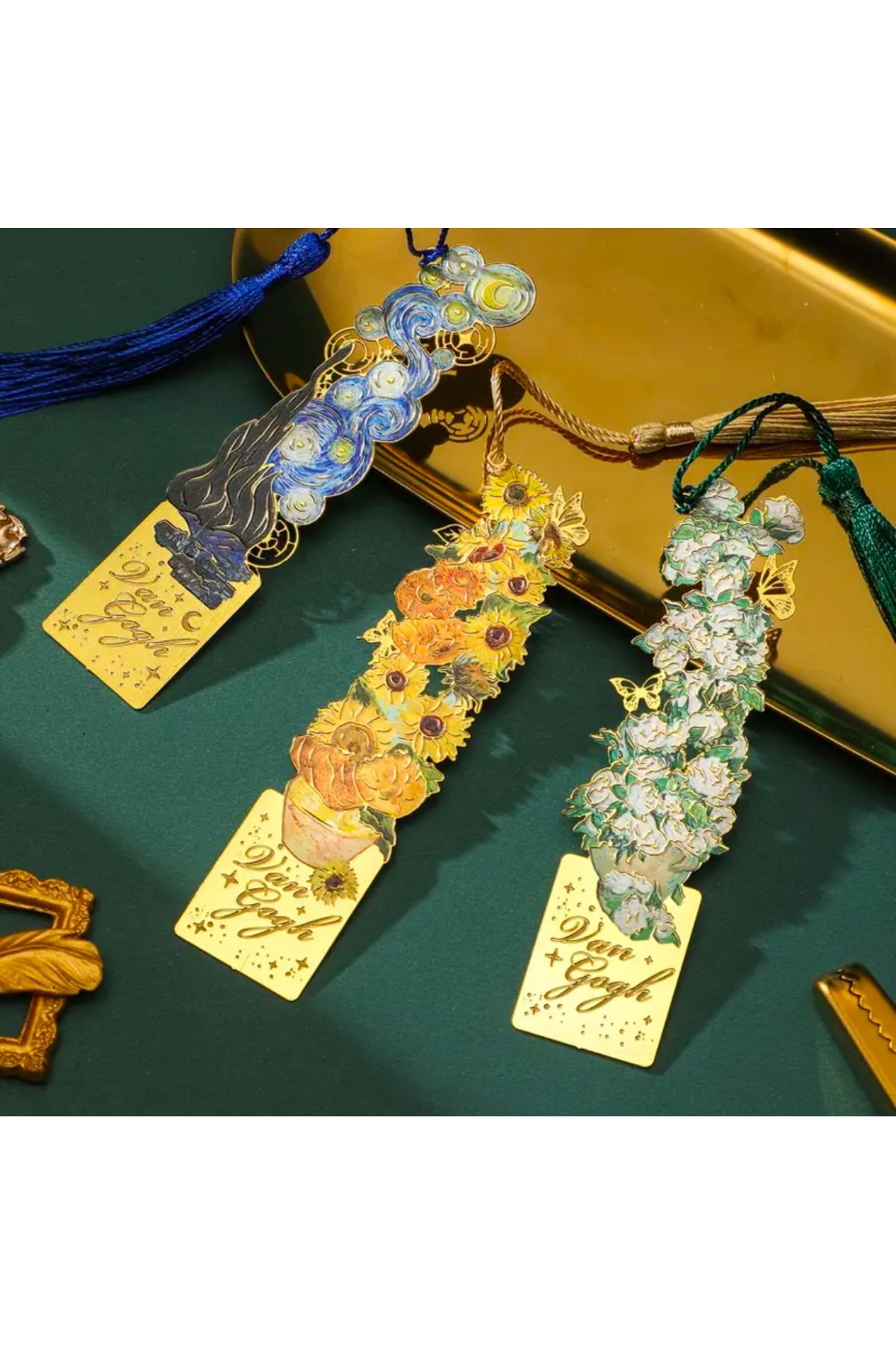 Blooms Akademi-Vintage Metal Bookmark – White Roses Themed, Long Tassel, Artistic and Fashionable Design 5
