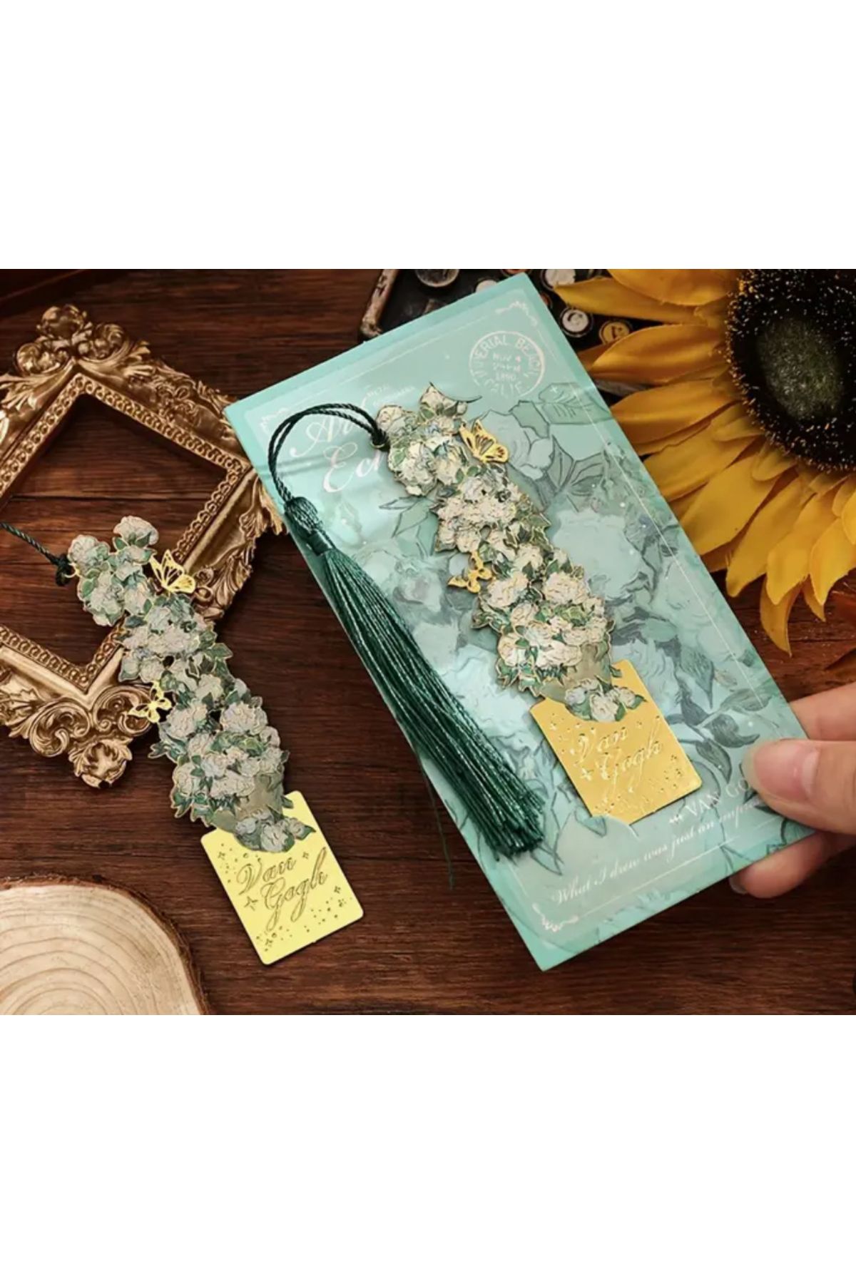 Blooms Akademi-Vintage Metal Bookmark – White Roses Themed, Long Tassel, Artistic and Fashionable Design 2