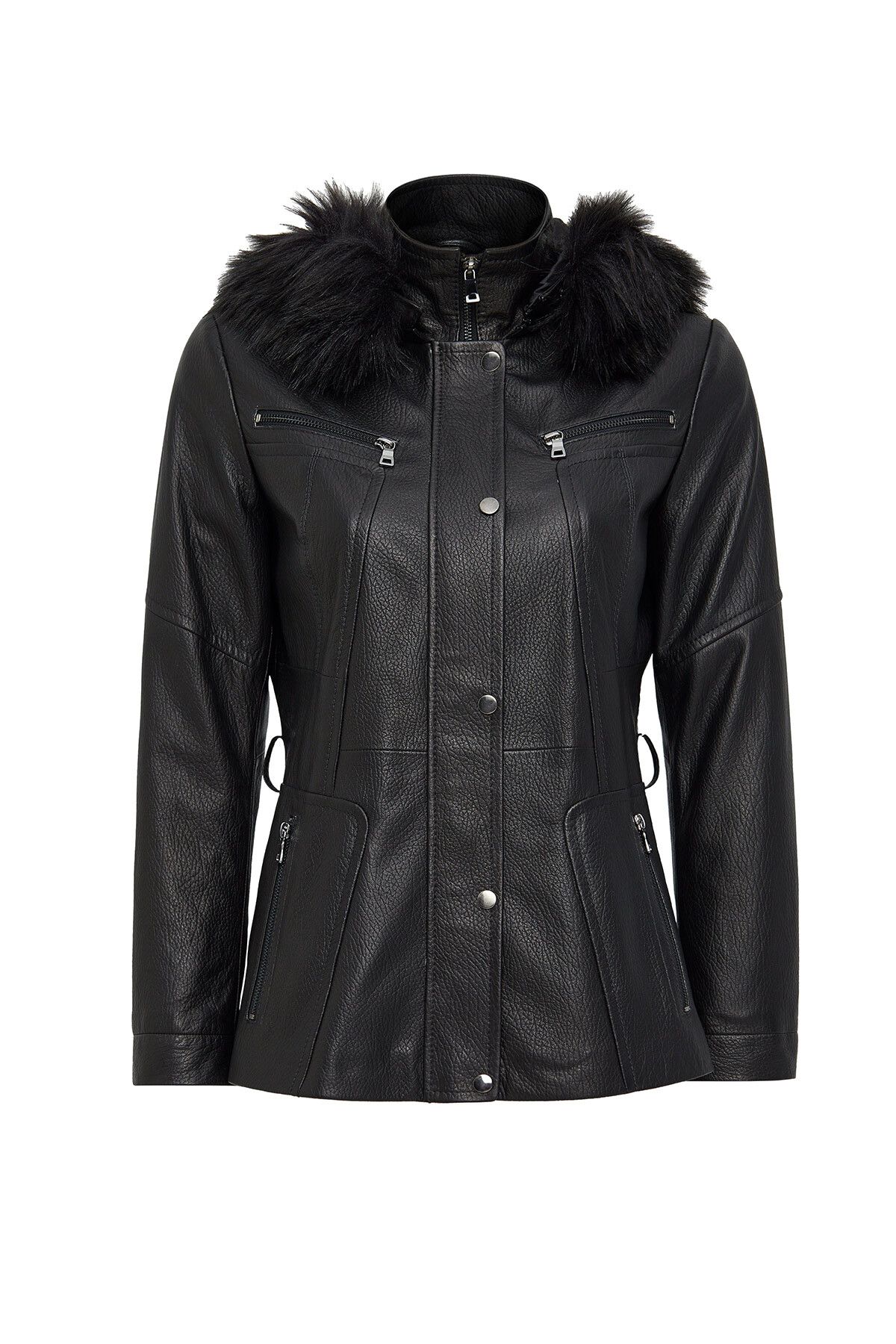 Derimod-Rebecca Women's Black Collar Shearling Leather Coat 24Wge52092H 3