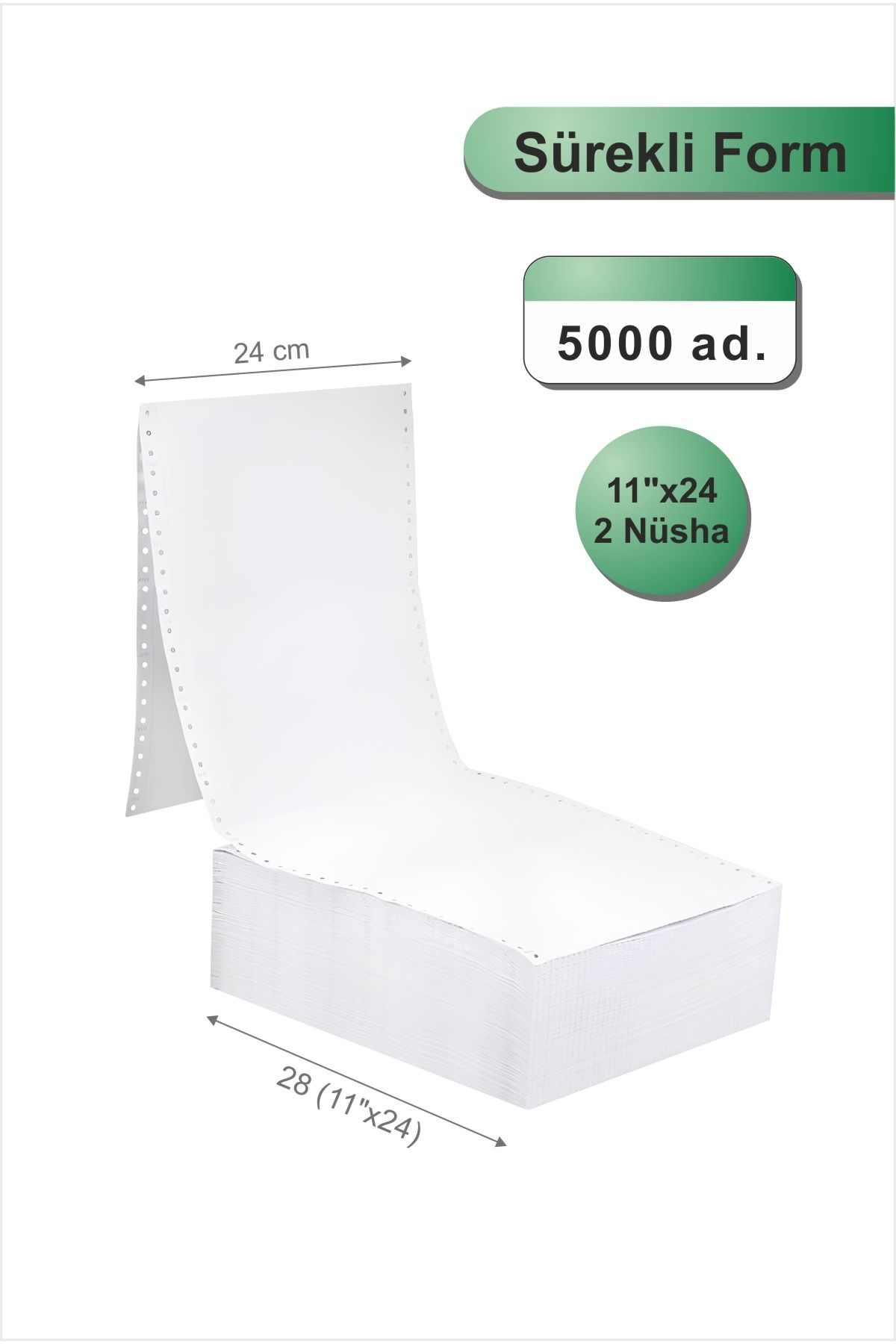 POZİTİF FORM 11x24 Kantar Fişi 2 Nüsha 5000 Adet , Beyaz Otokopili Sürekli Form (11''x24 cm)