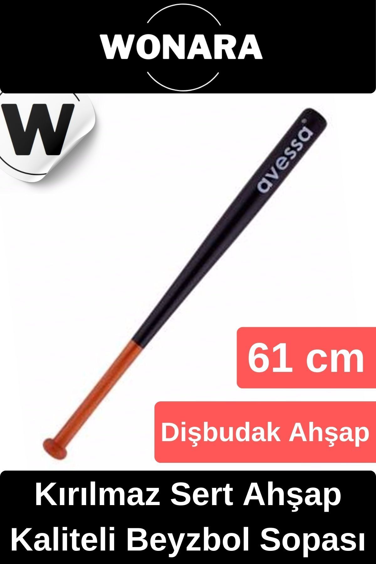 Wonara Premium Özel Üretim Dayanıklı Kırılmaz Ahşap 61 Cm Mükemmel Kavrayışlı Kaliteli Beyzbol Sopası