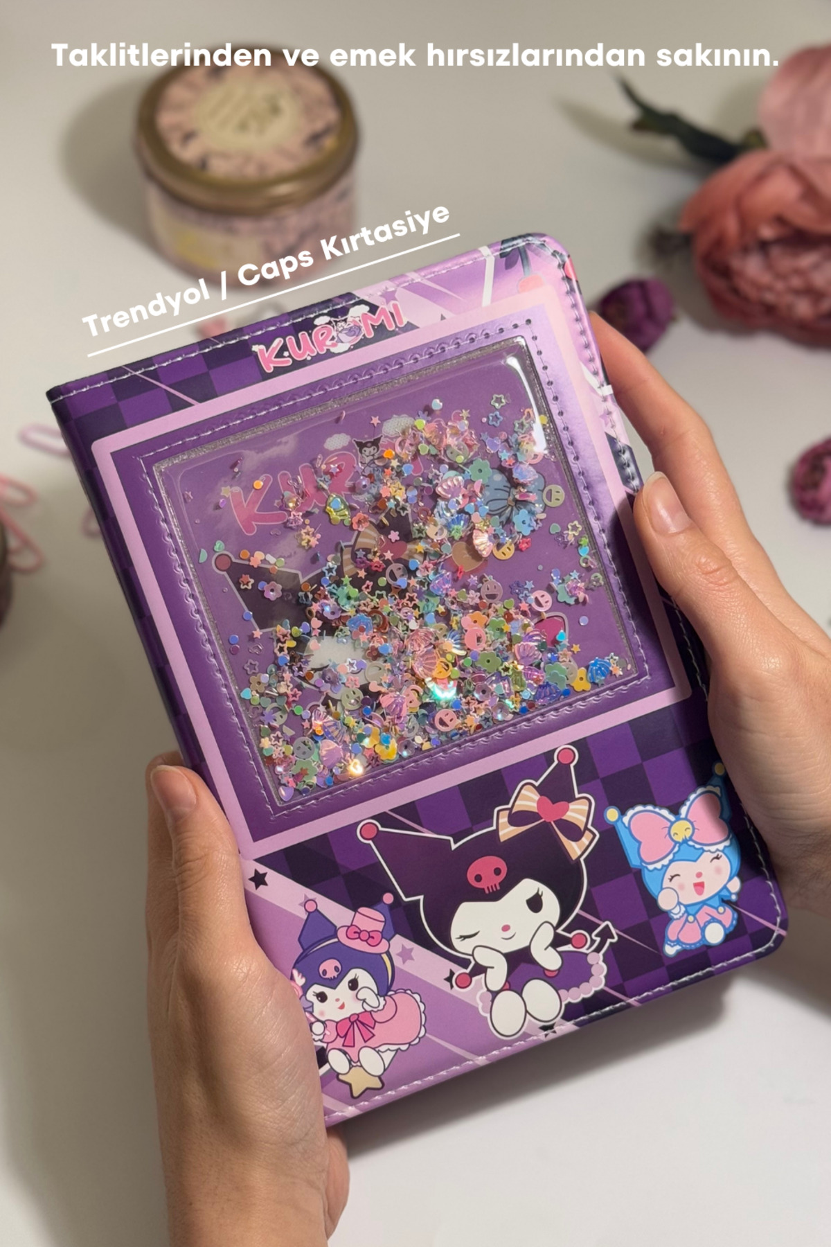 caps Yıldızlı Mor Renk Kuromi Simli Çizgili Defter - 160 Sayfa