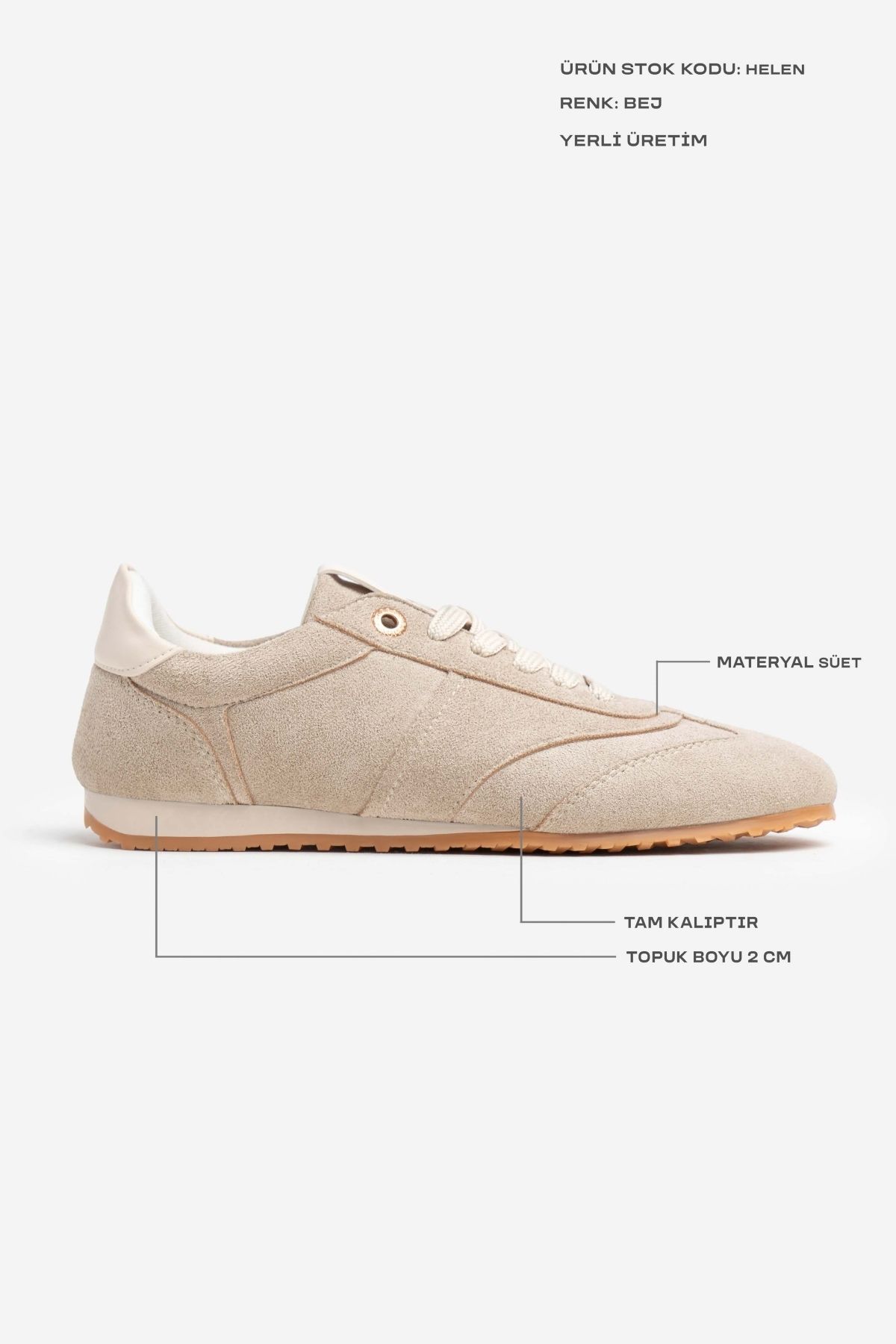 NİŞANTAŞI SHOES-Helen Beige Wildleder-Sportschuhe zum Schnüren für Damen mit flacher Sohle 3