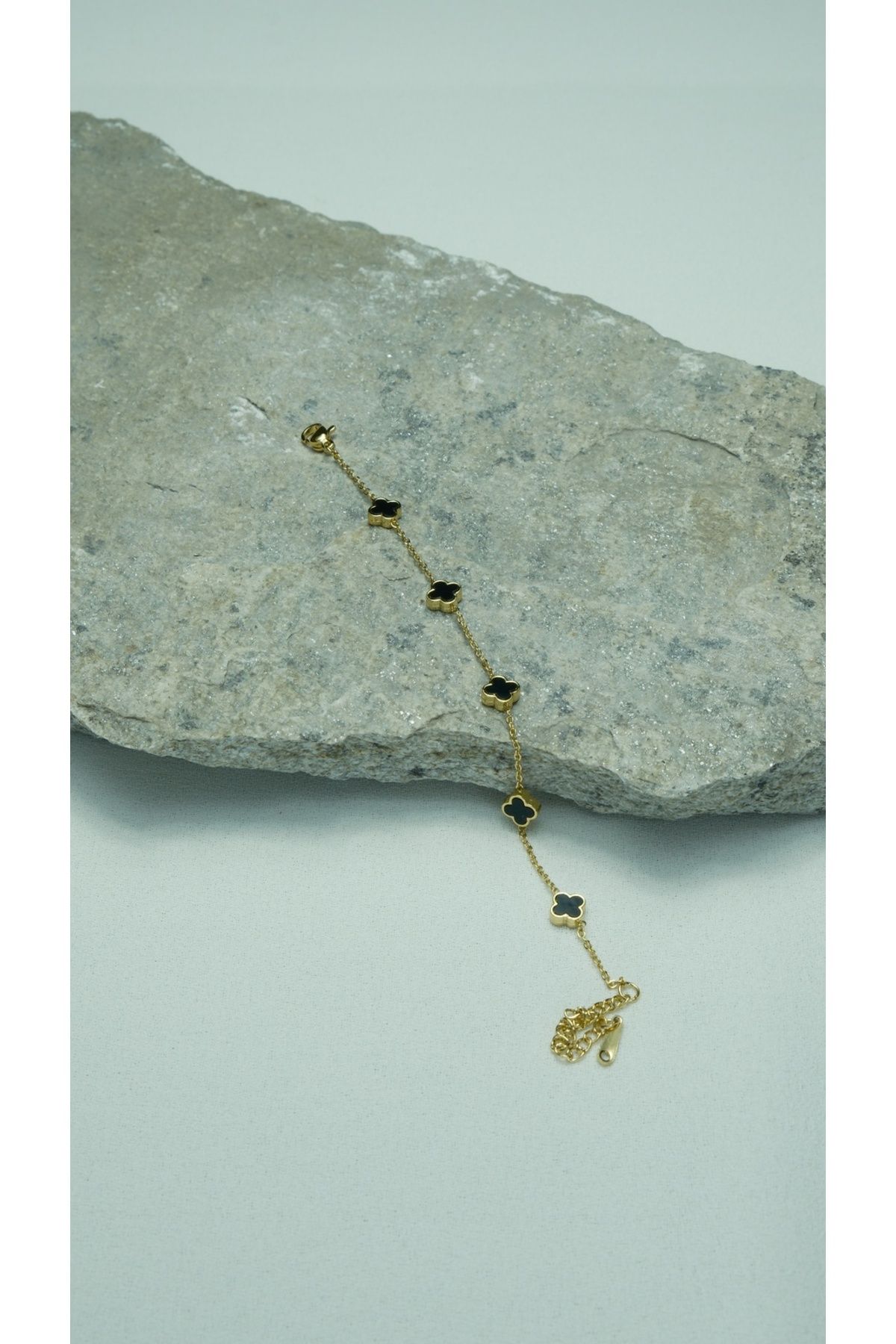 SEYAS JEWELRY Çelik Siyah Minimal Van Cleef Gold Bileklik
