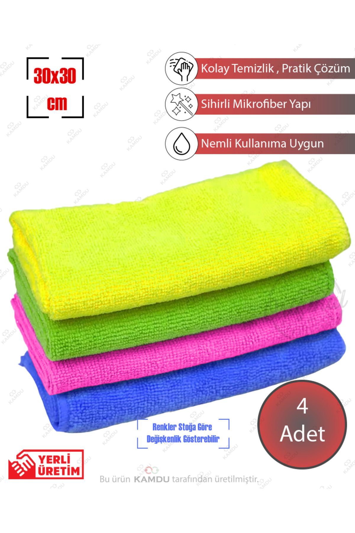 Kamdu 4 Adet 30x30 cm Toz Bezi, Oto Temizlik Bezi, Mutfak Bezi, Toz Bezi, Tezgah Bezi, Çok Amaçlı Bez