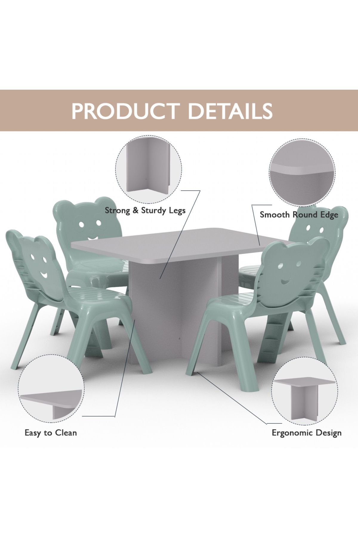 Mahmayi-CH01 Ergonomic Child Desk 80x50 Low height With Round Edges Light Grey Single Table 80x50cms) 3