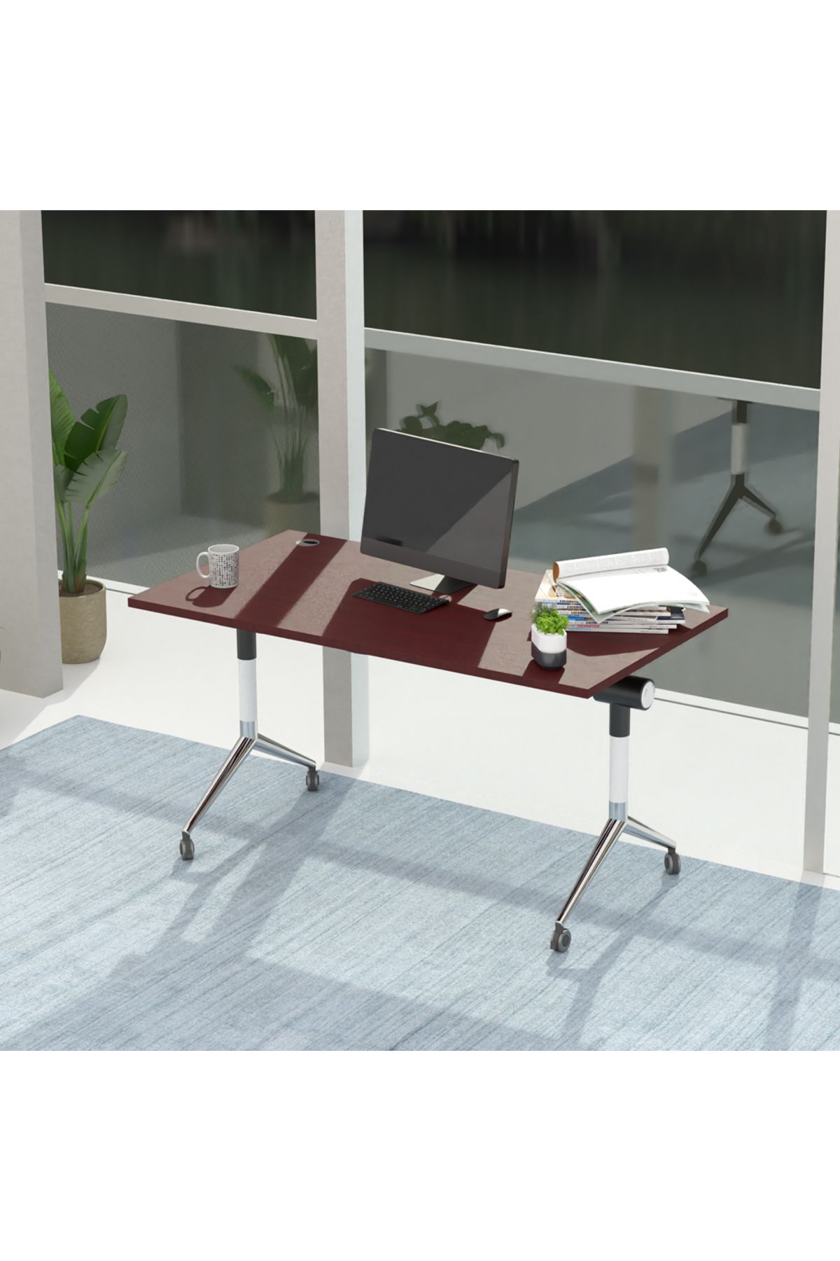 Mahmayi-ZF-08A Multipurpose Foldable Training/Computer Table, Adjustable Standing Desk-White (Apple cherry) 4