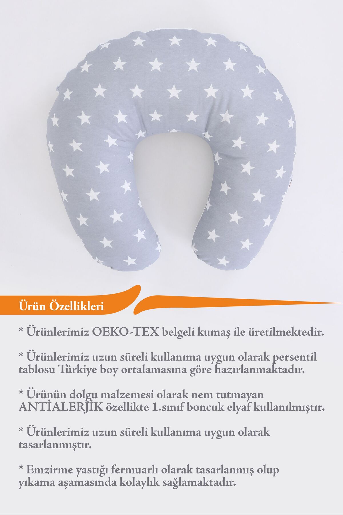 Umaybebek Emzirme Yastığı, Emzirme Önlüğü Set - Pamuklu Kumaş - Açık Gri Bebepembe fotoğrafı 4 (önizleme)