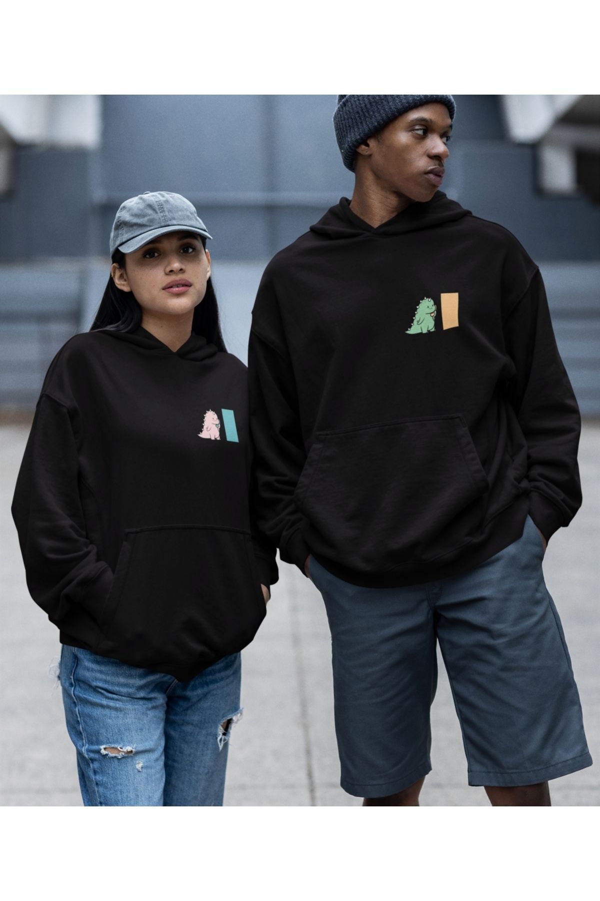 Terziligiyin Dinozor Baskılı Sevgili Sweatshirt Kombin İkili Set