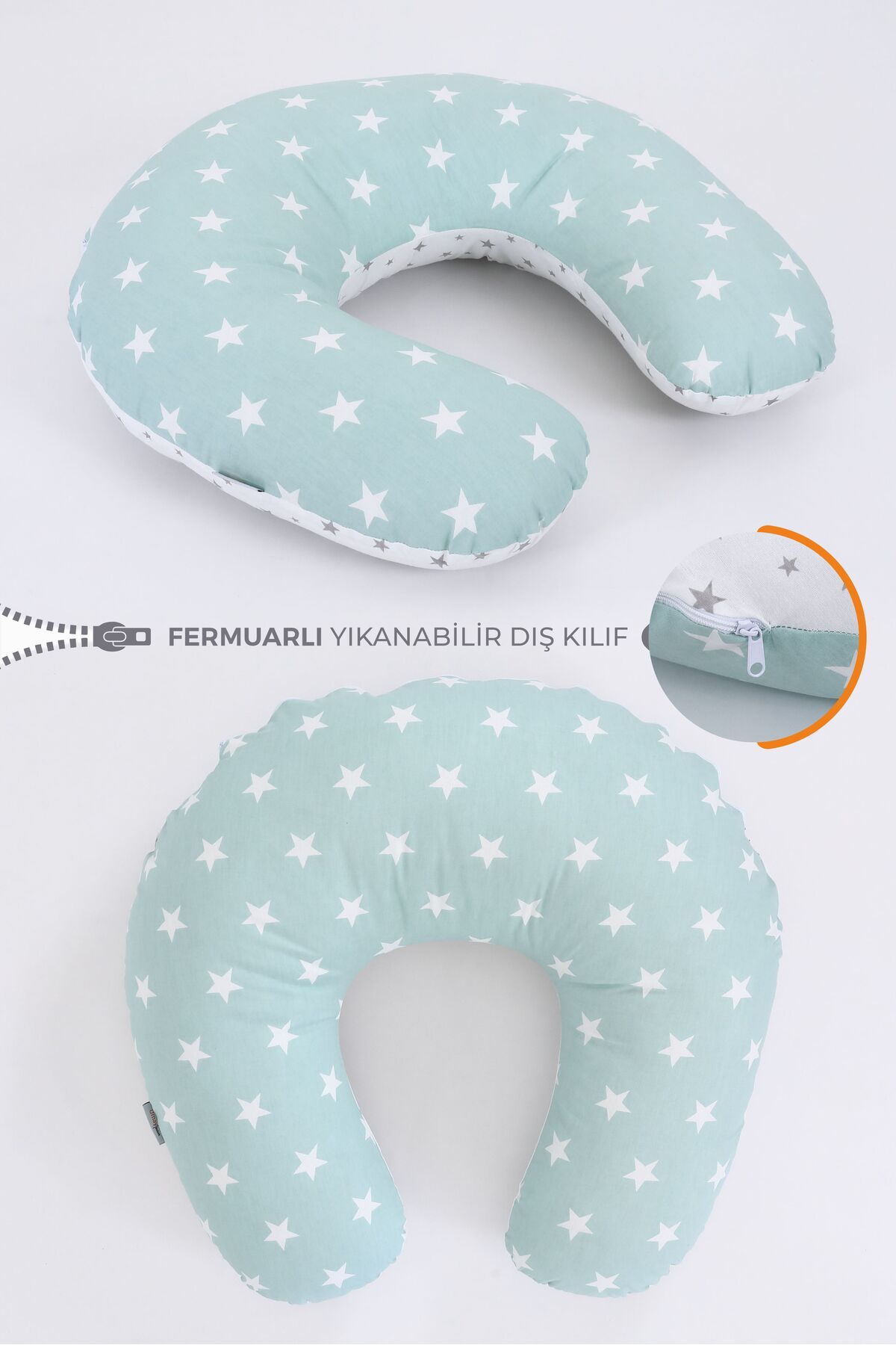 Umaybebek Emzirme Yastığı, Emzirme Önlüğü Set - Pamuklu Kumaş - Yeşil Gri fotoğrafı 2 (önizleme)