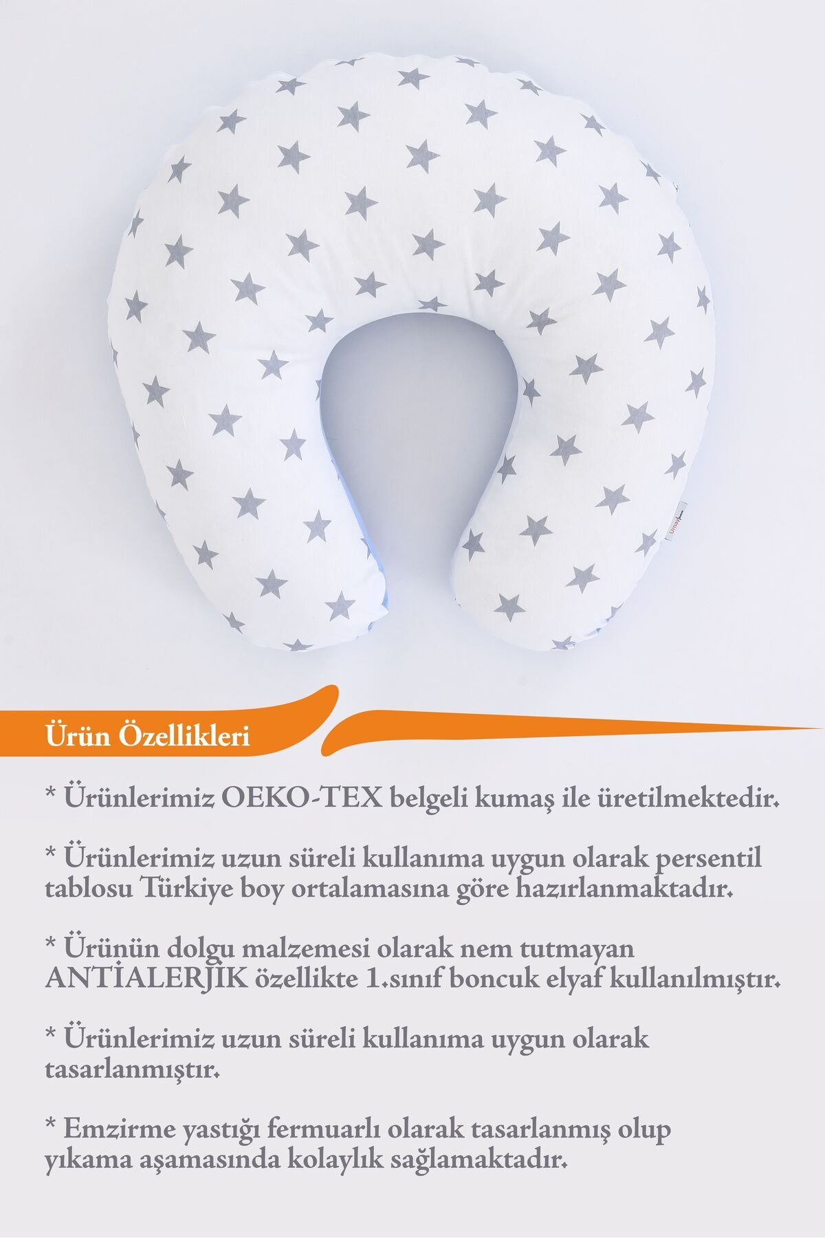 Umaybebek Emzirme Yastığı, Emzirme Önlüğü Set - Pamuklu Kumaş - Mavi Beyaz Yıldız fotoğrafı 4 (önizleme)