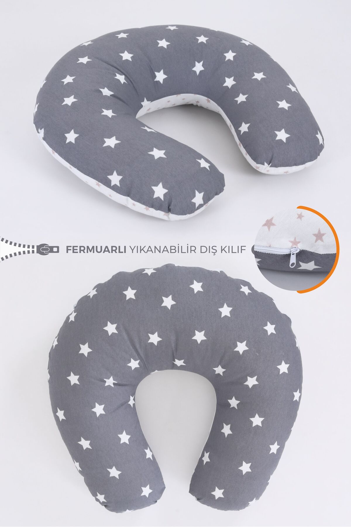 Umaybebek Emzirme Yastığı, Emzirme Önlüğü Set - %100 Pamuk - Koyu Gri / Pudra fotoğrafı 2 (önizleme)