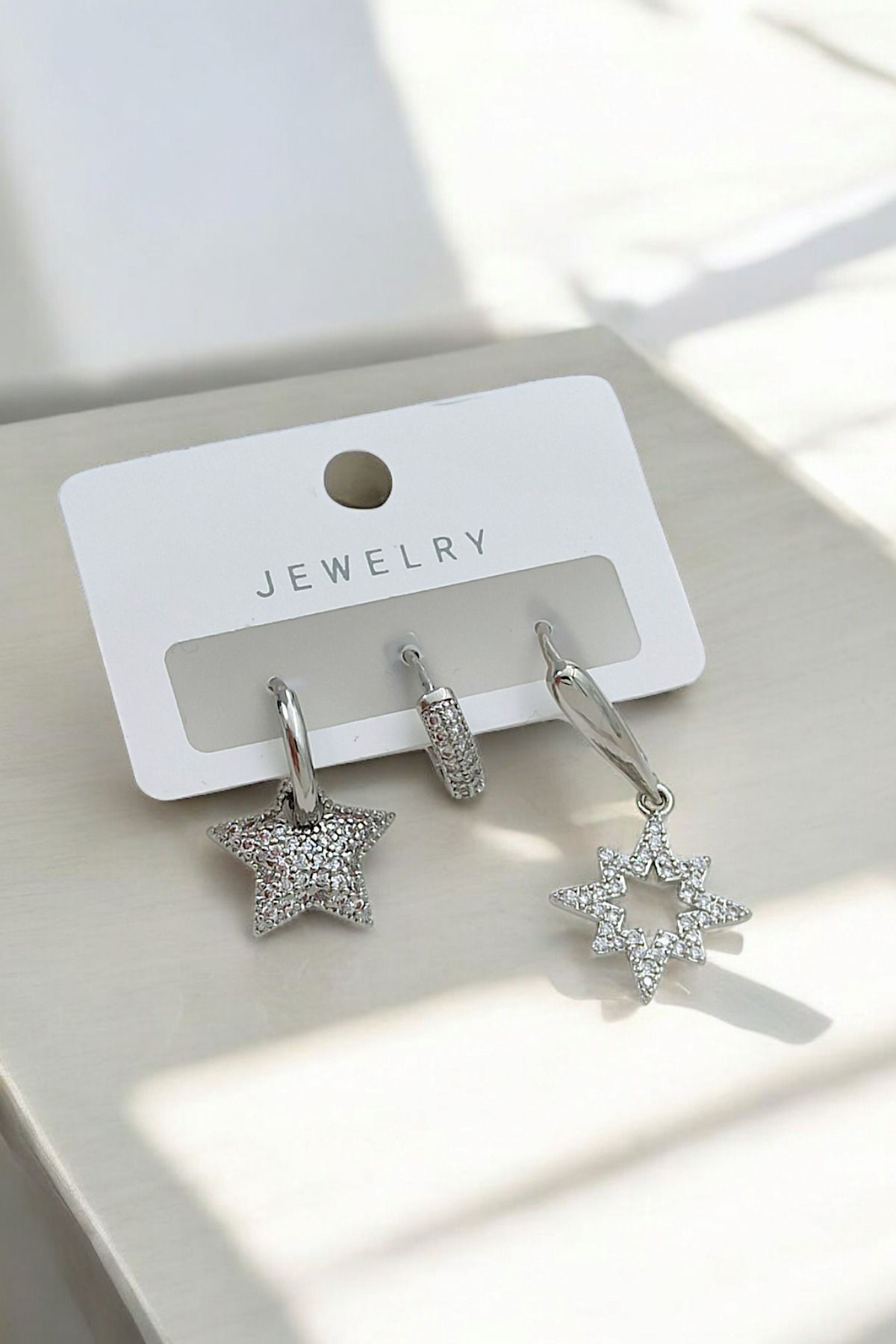 Çlk Accessories-Premium North Star Earrings with Stone Detail - 3-Piece Combination 35613 1